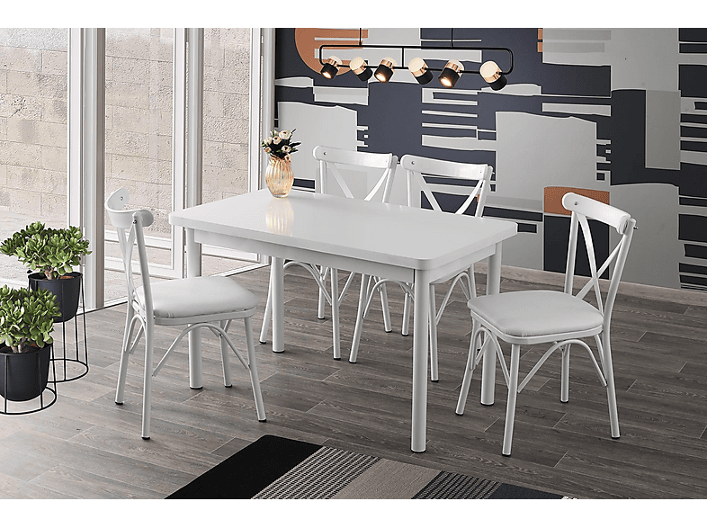 SWEET HOME MASA SANDALYE Sabit 70x120 4 Adet Çapraz Takım Masa Sandalye Takımı