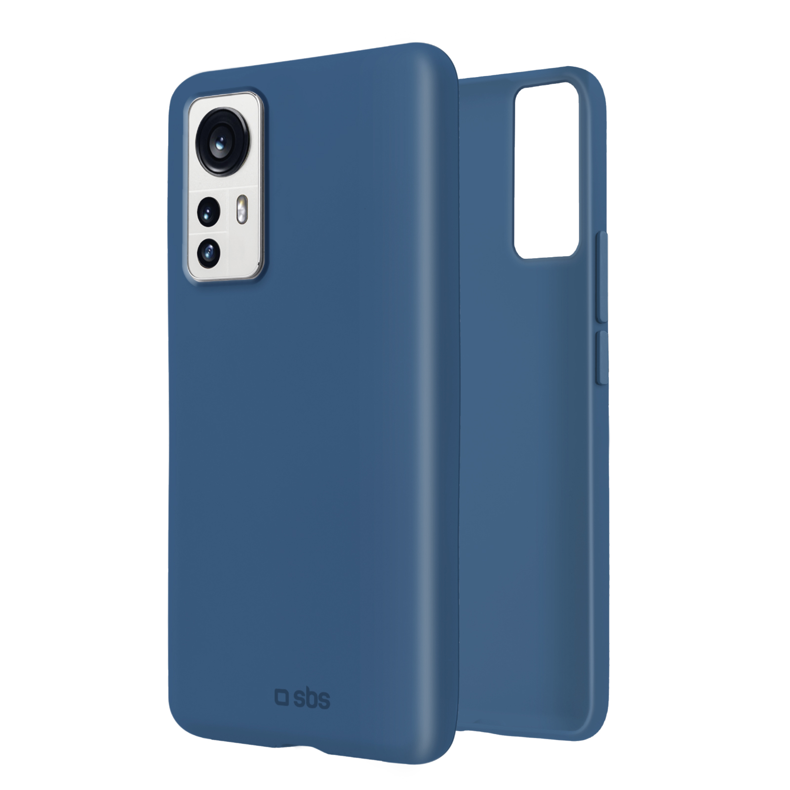 Due custodie per telefono blu scuro una accanto all'altra, una con ritaglio fotocamera.