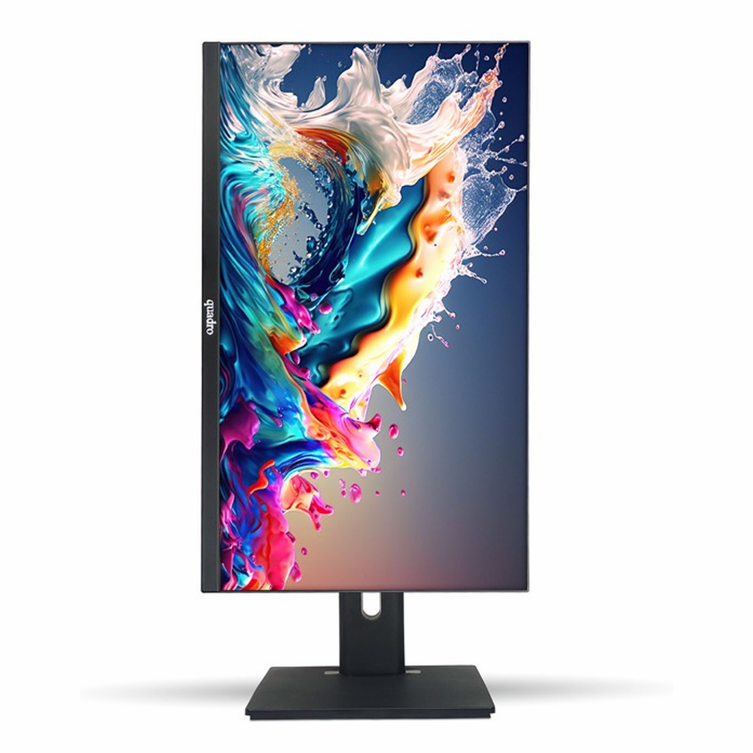 Soyut, renkli boya sıçrama duvar kağıdı gösteren dikey bir monitör.