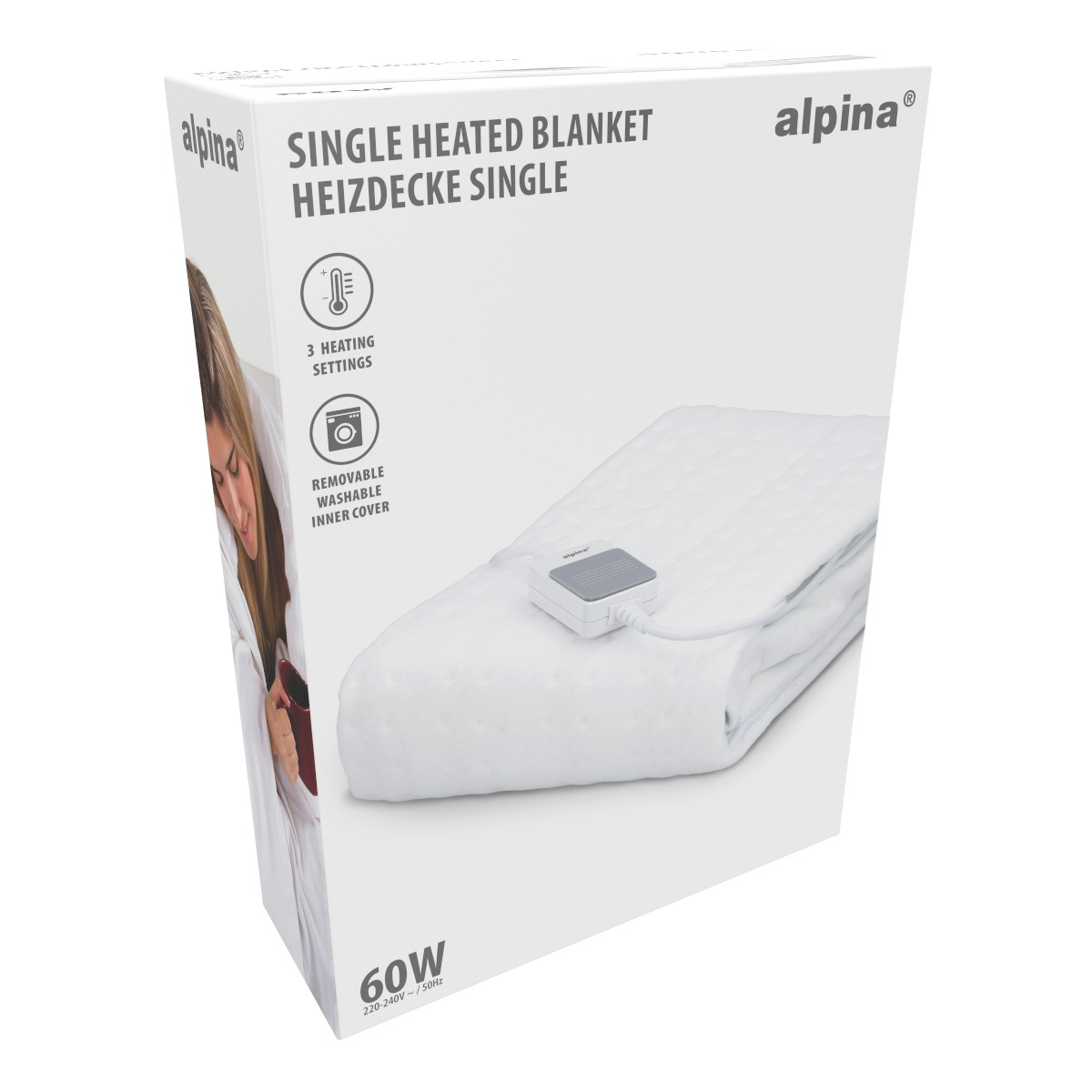 Alpina single heated blanket with controller, 60W.