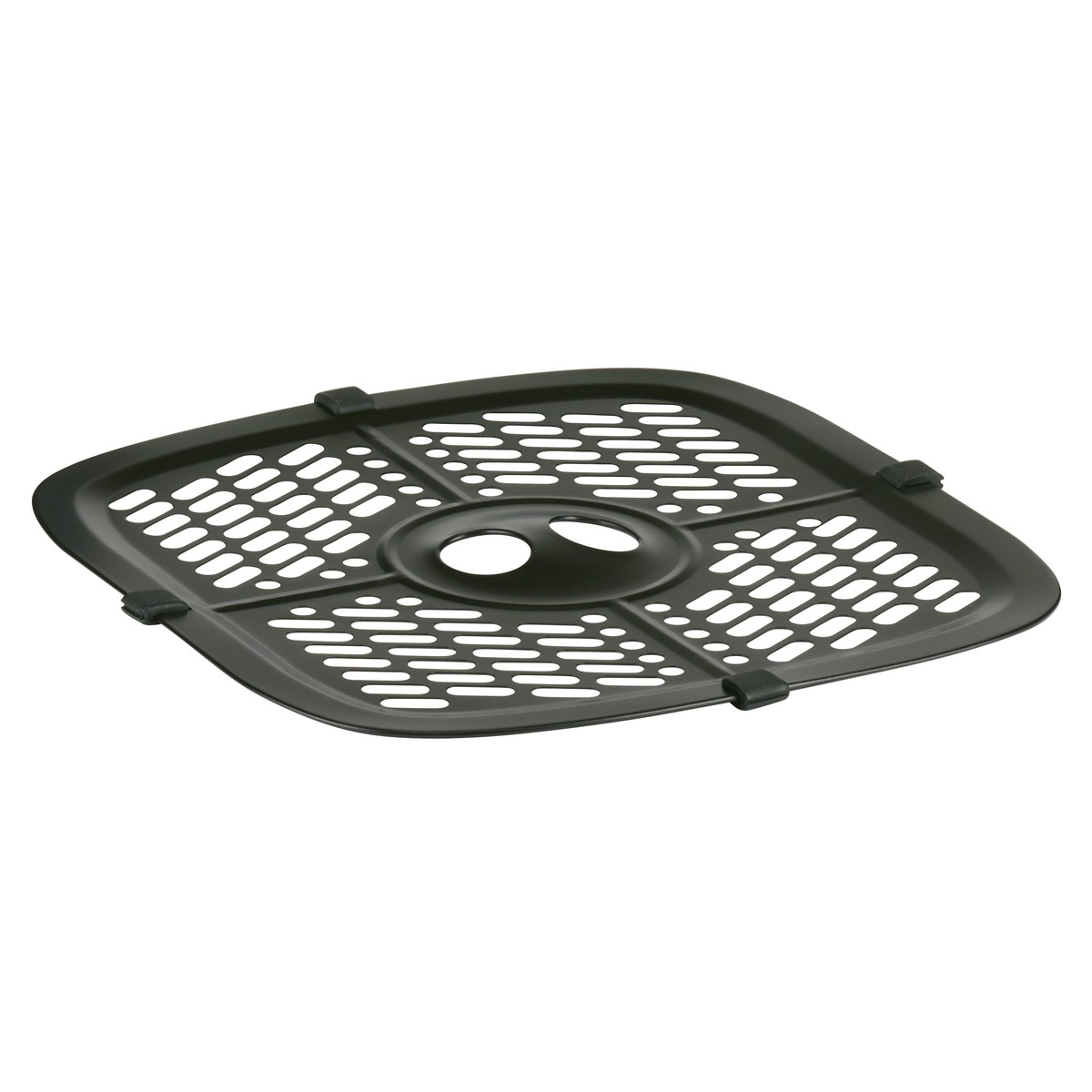 A black, square, perforated insert with a central cutout.