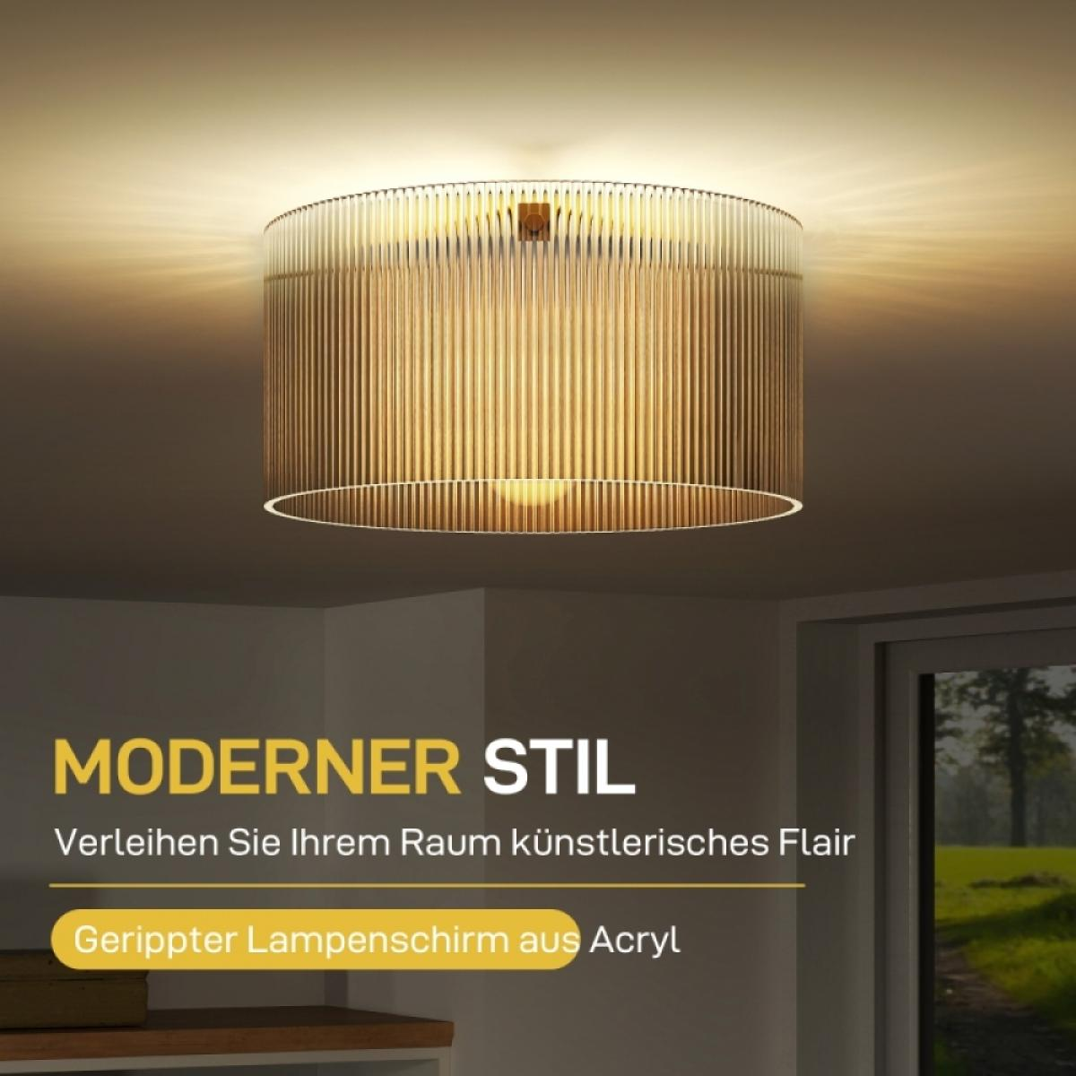 Moderner gerippter Acrylschirm mit warmem Licht, an der Decke montiert.