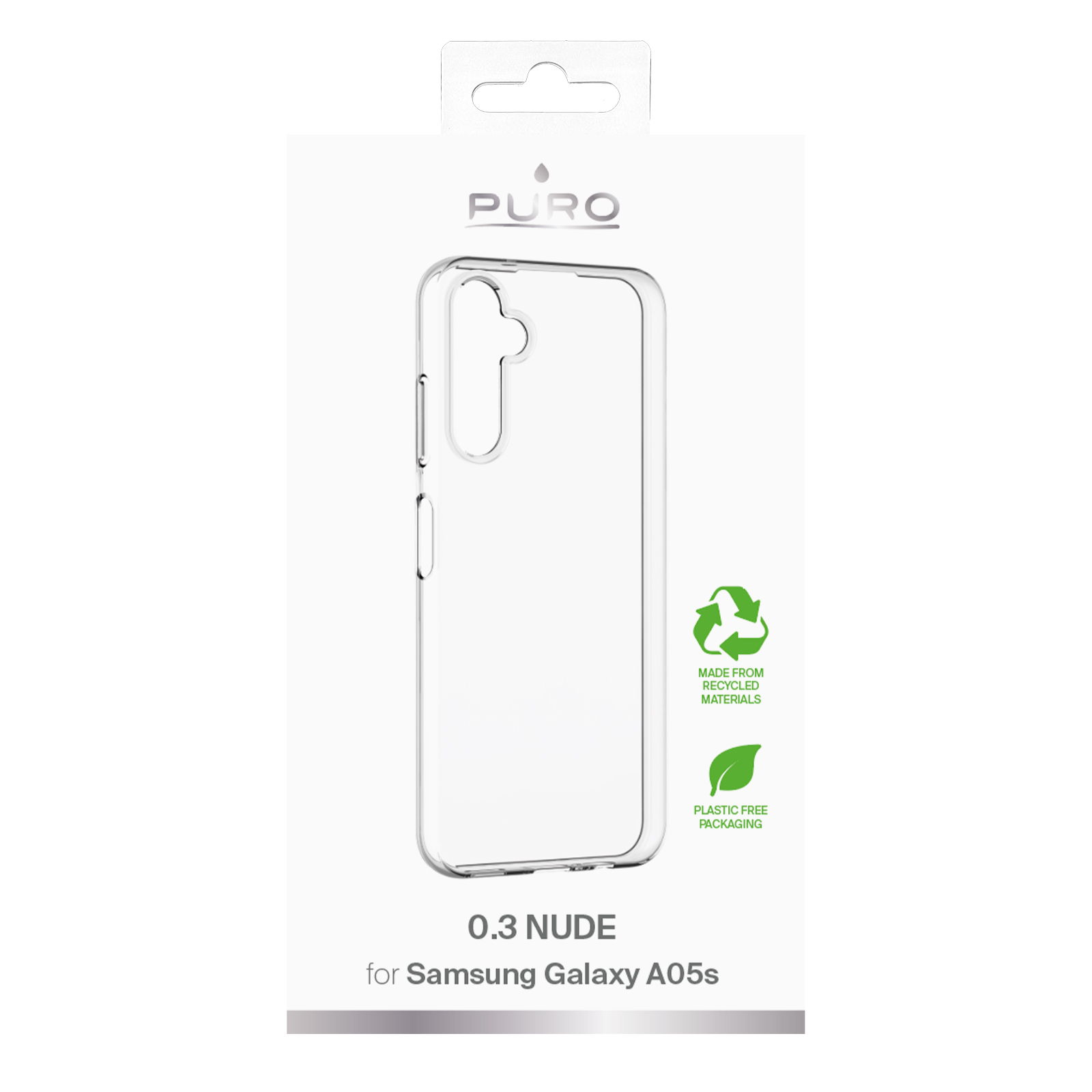 Confezione per cover trasparente per Samsung Galaxy A05s.
