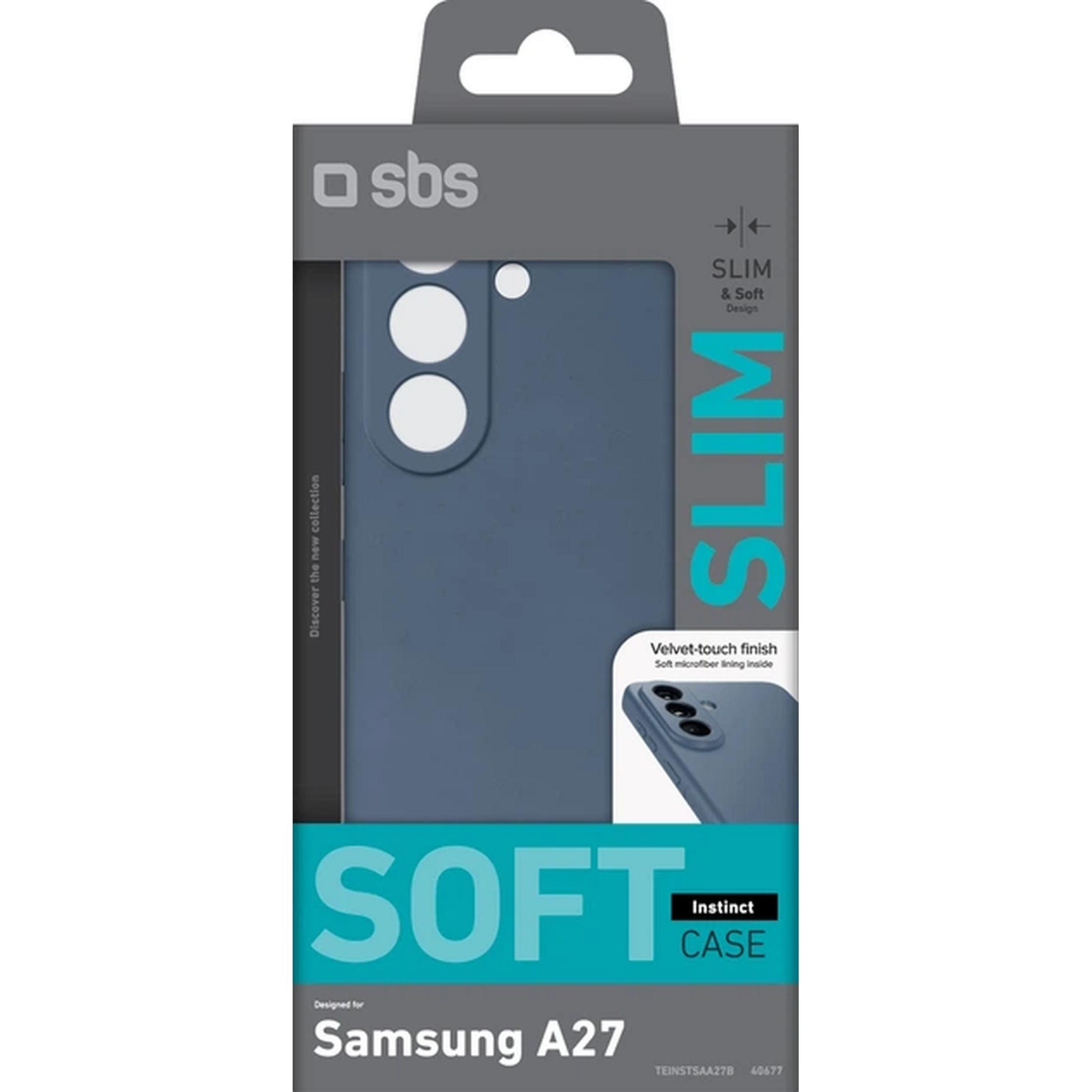 Funda SBS Slim Soft para Samsung A27. Color azul, acabado aterciopelado, interior de microfibra.