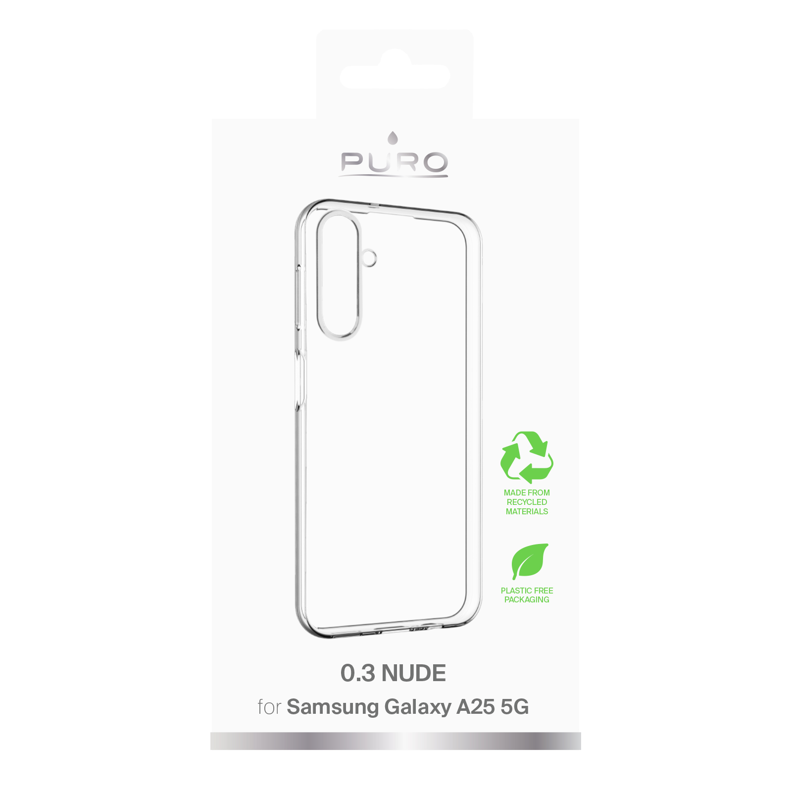 Custodia trasparente per Samsung Galaxy A25 5G, realizzata con materiali riciclati.