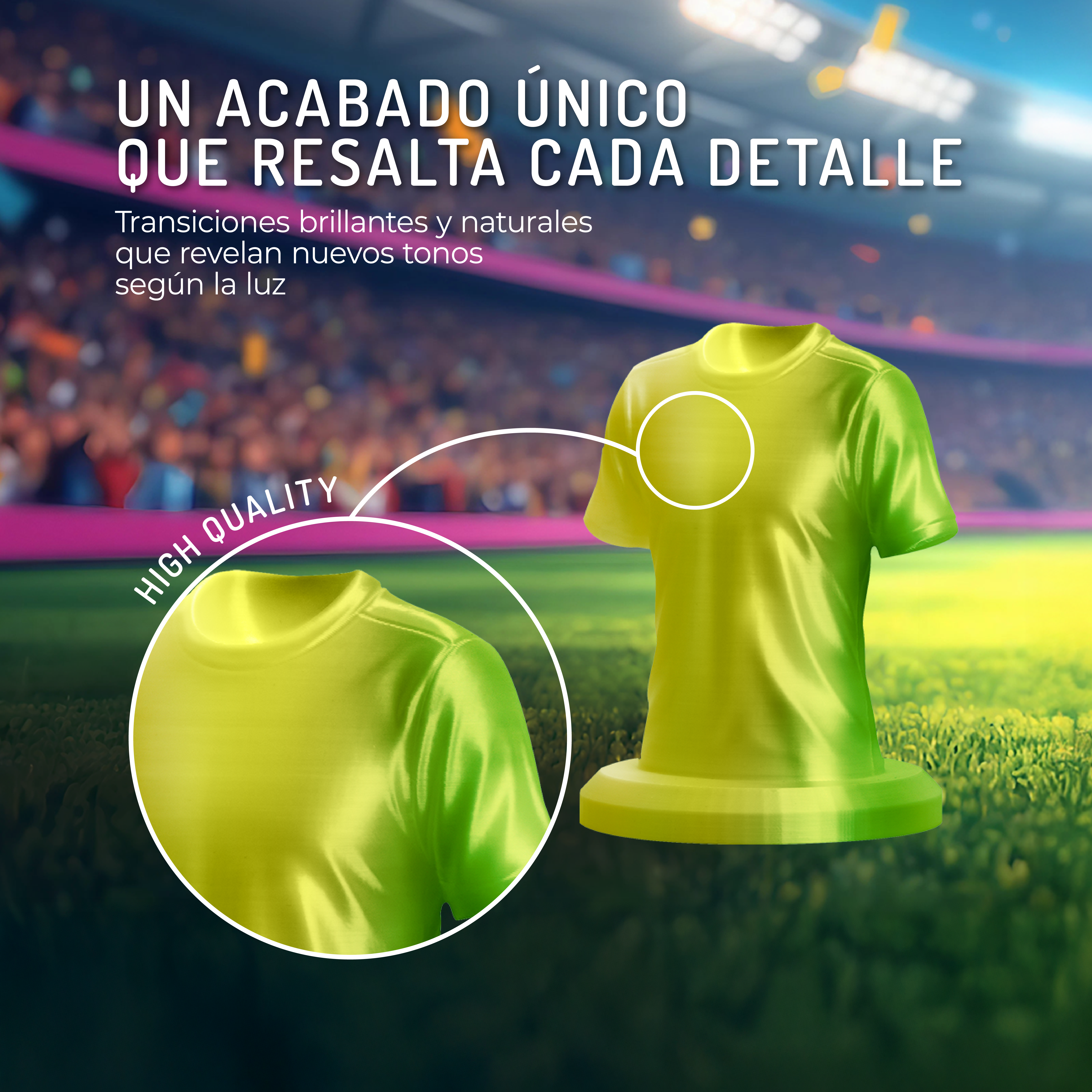 Acabado único con transiciones brillantes y naturales. Primer plano de una camiseta.
