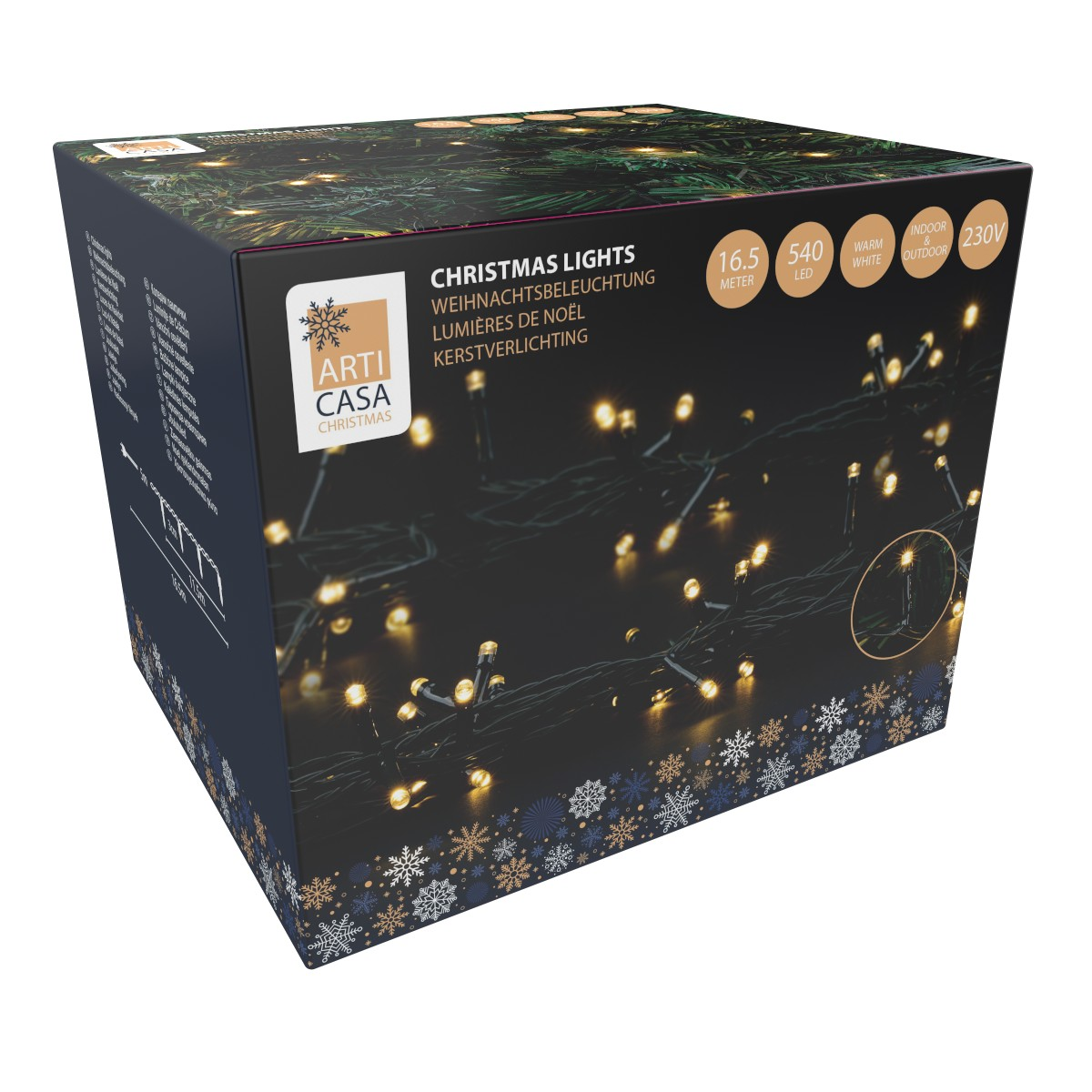 Box for Christmas lights, 540 LEDs, 16.5m, warm white, indoor/outdoor, 230V.
