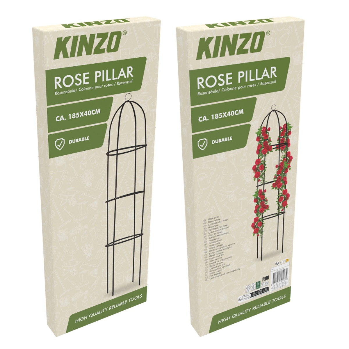 Two packages for rose pillars, one with roses, one without.