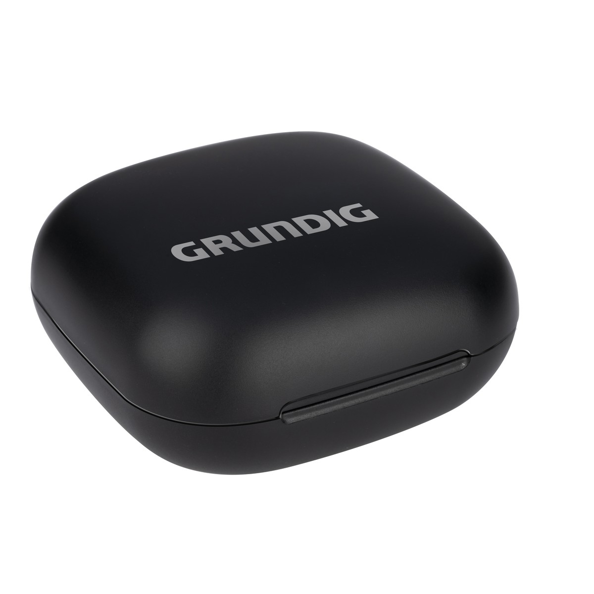 Custodia di ricarica nera con logo GRUNDIG su sfondo bianco.