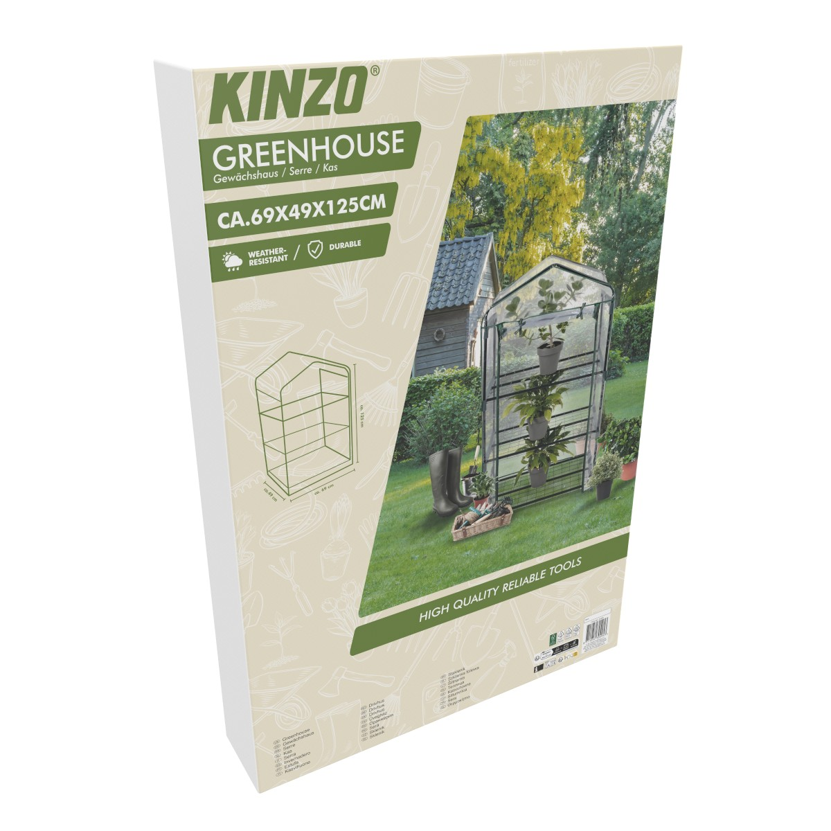 KINZO greenhouse, 69x49x125cm, weather-resistant and durable.