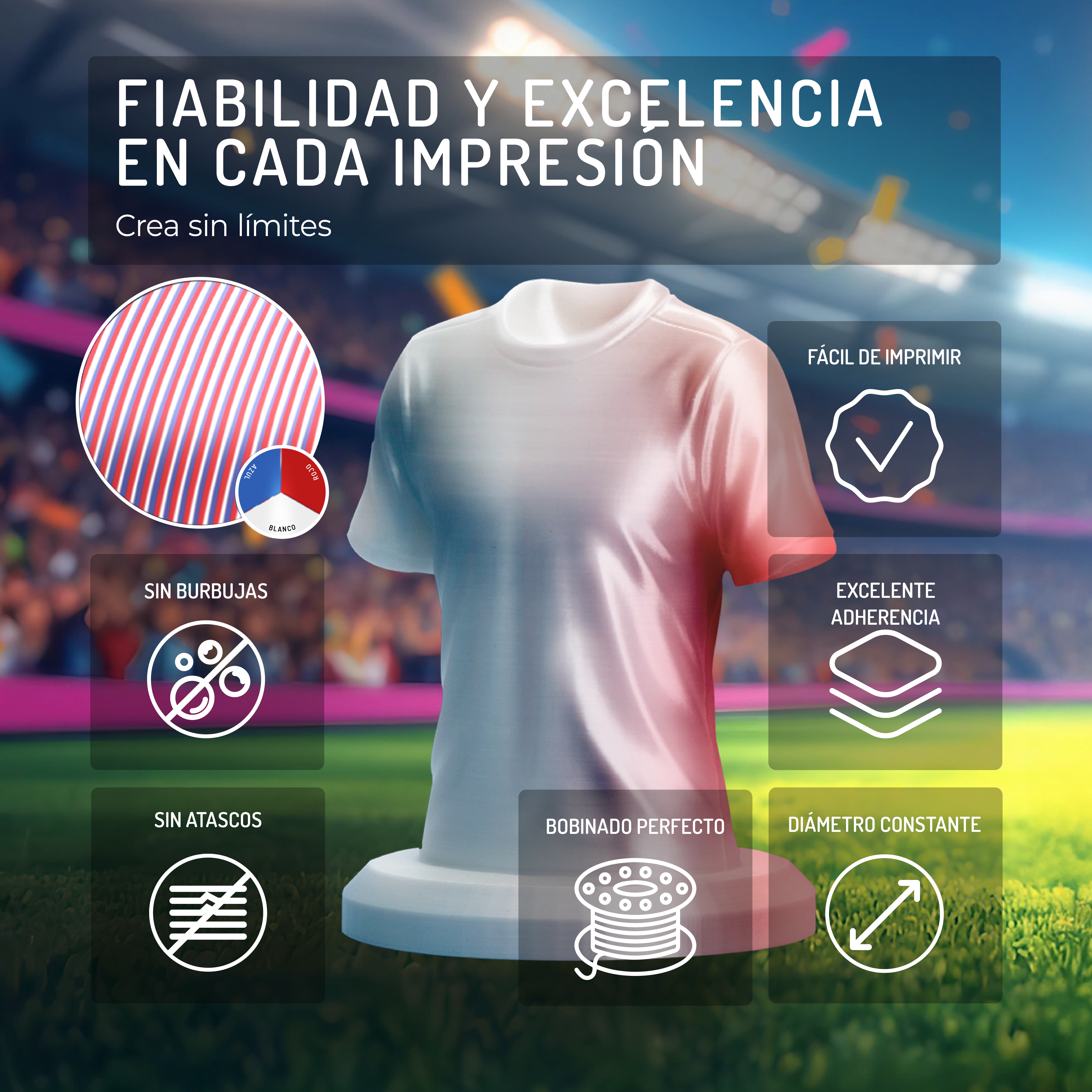 Filamento de impresión 3D: fiabilidad, fácil de imprimir, sin burbujas/atascos.