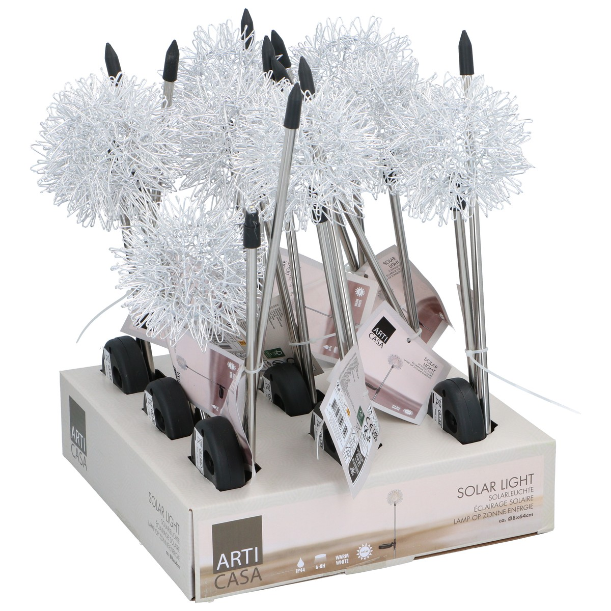 Decoratieve zonne-lampen in paardenbloemvorm op karton.