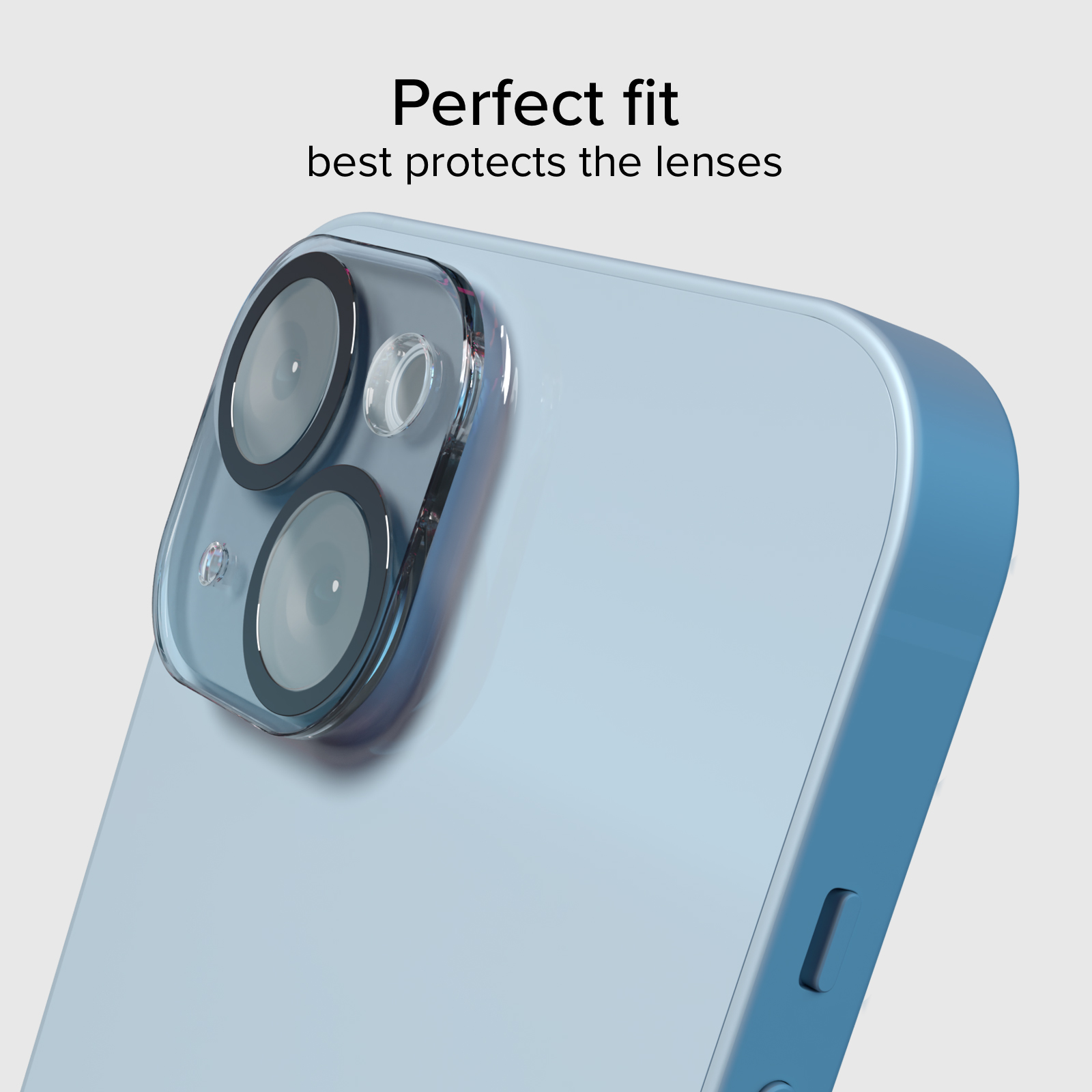 Primer plano de una funda de teléfono transparente en un teléfono azul claro.