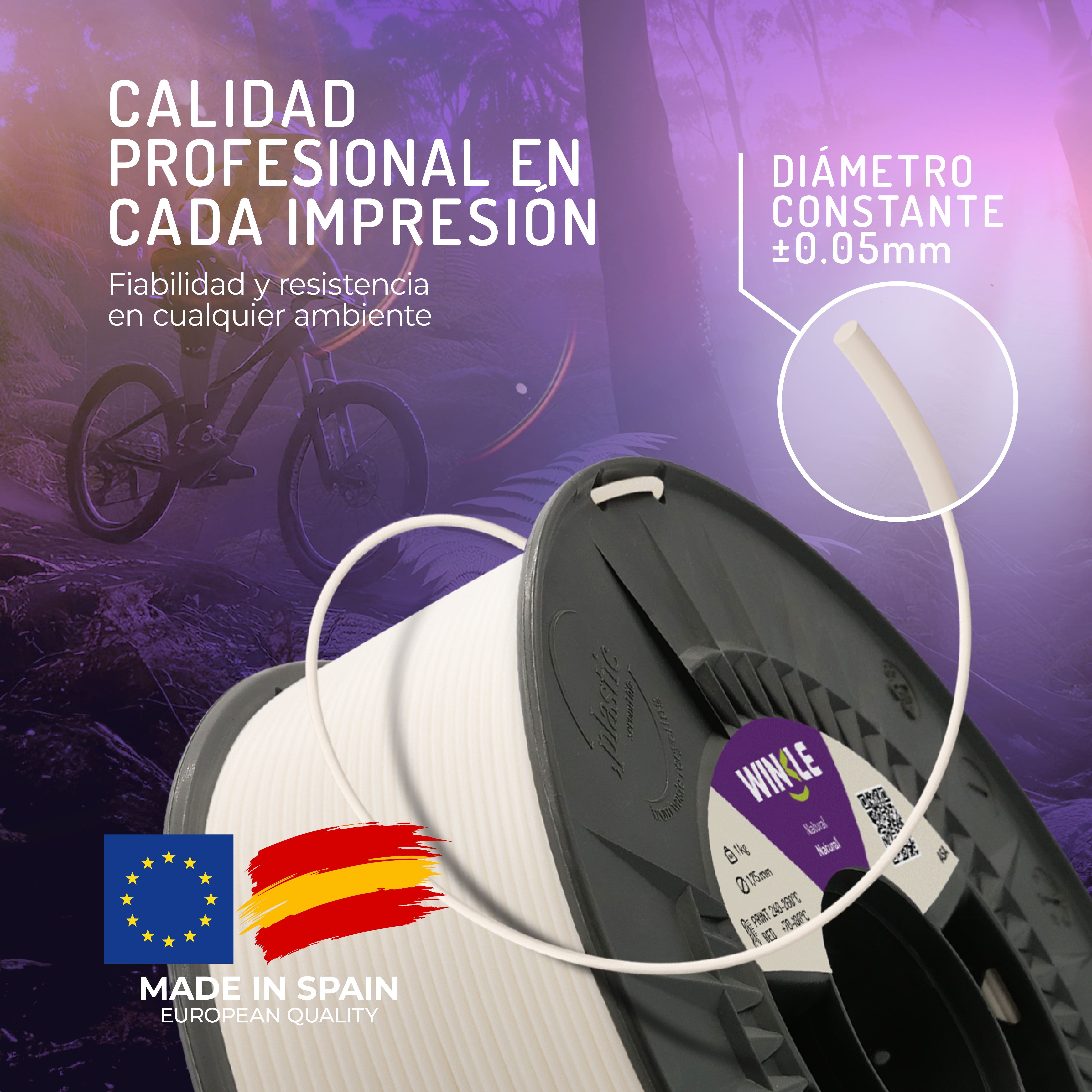 Carrete de filamento para impresora 3D con ciclista de montaña, Hecho en España.