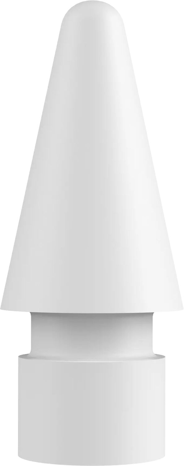 Een witte Apple Pencil-punt met een conische bovenkant en een cilindrische basis.