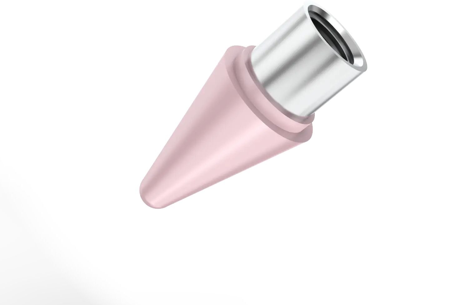 Een roze penpunt met een zilveren metalen connector op een witte achtergrond.