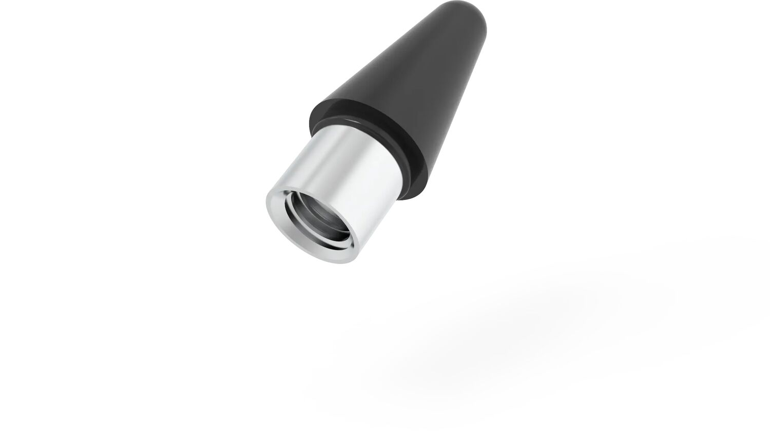Zwart puntig object met een zilveren schroefconnector.