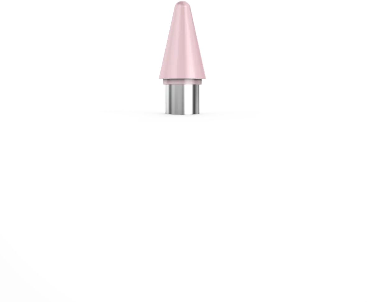 Roze potloodpunt met zilveren accenten op een witte achtergrond.