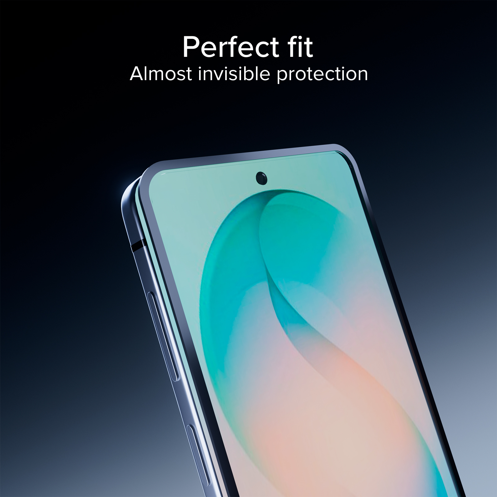 Primer plano de un smartphone con protector de pantalla. Ajuste perfecto.