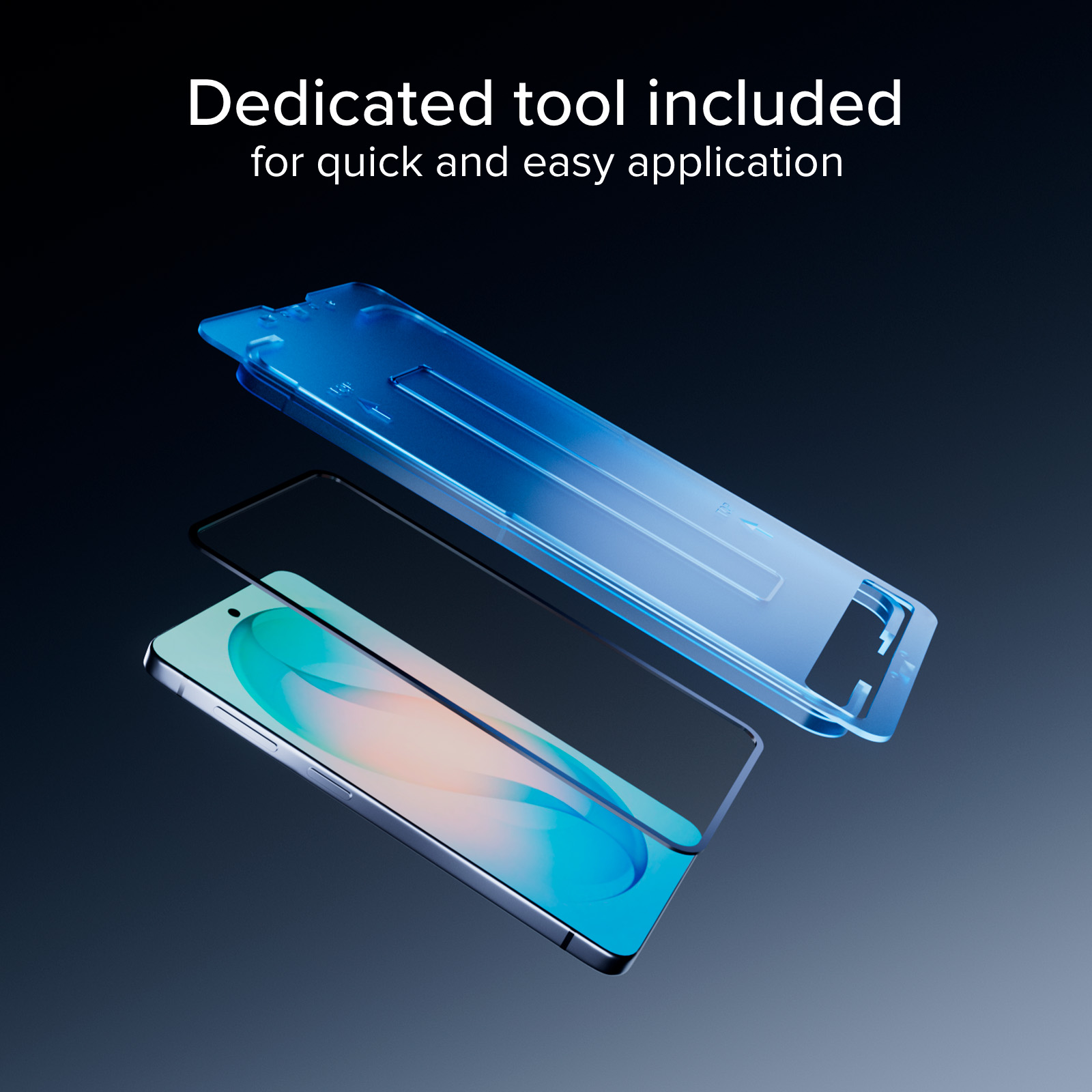 Una herramienta de aplicación azul sobre un teléfono inteligente con protector de pantalla.