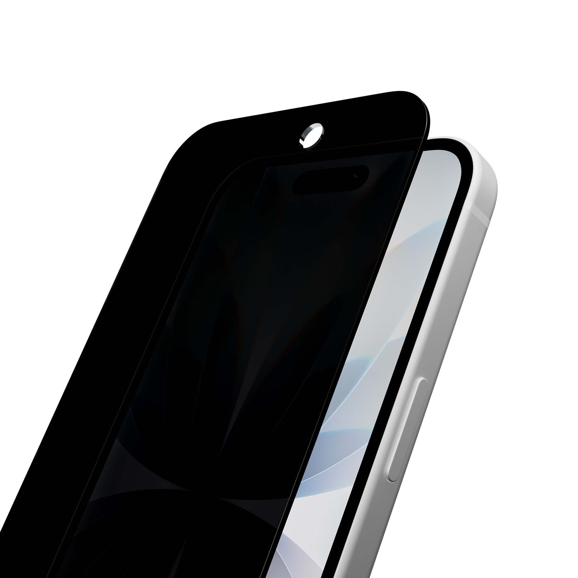 Un protector de pantalla negro se coloca sobre un smartphone blanco.