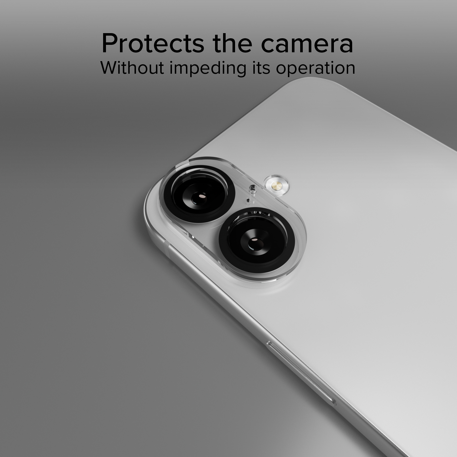 Primer plano de las lentes de cámara de un smartphone blanco con cubierta protectora transparente.
