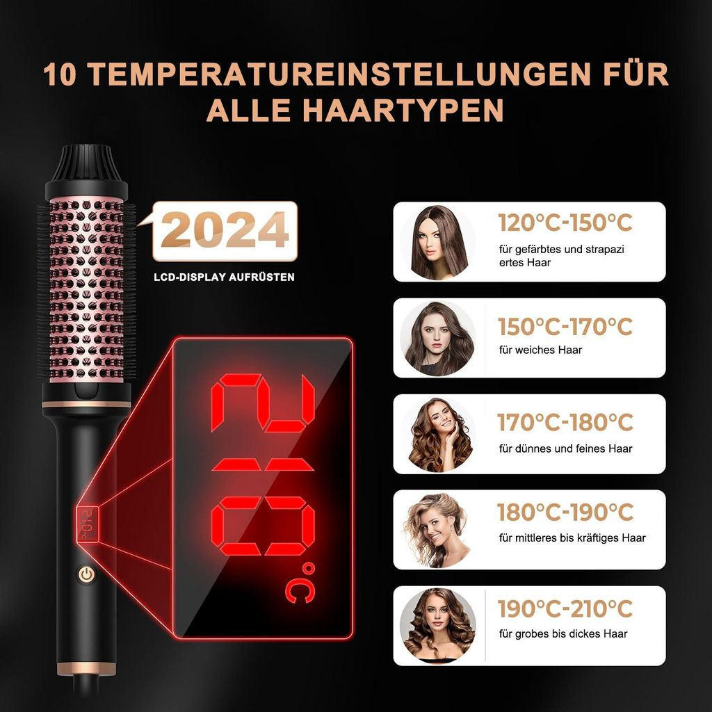 Haartrockner mit LCD-Anzeige für 10 Temperatureinstellungen, für jeden Haartyp.