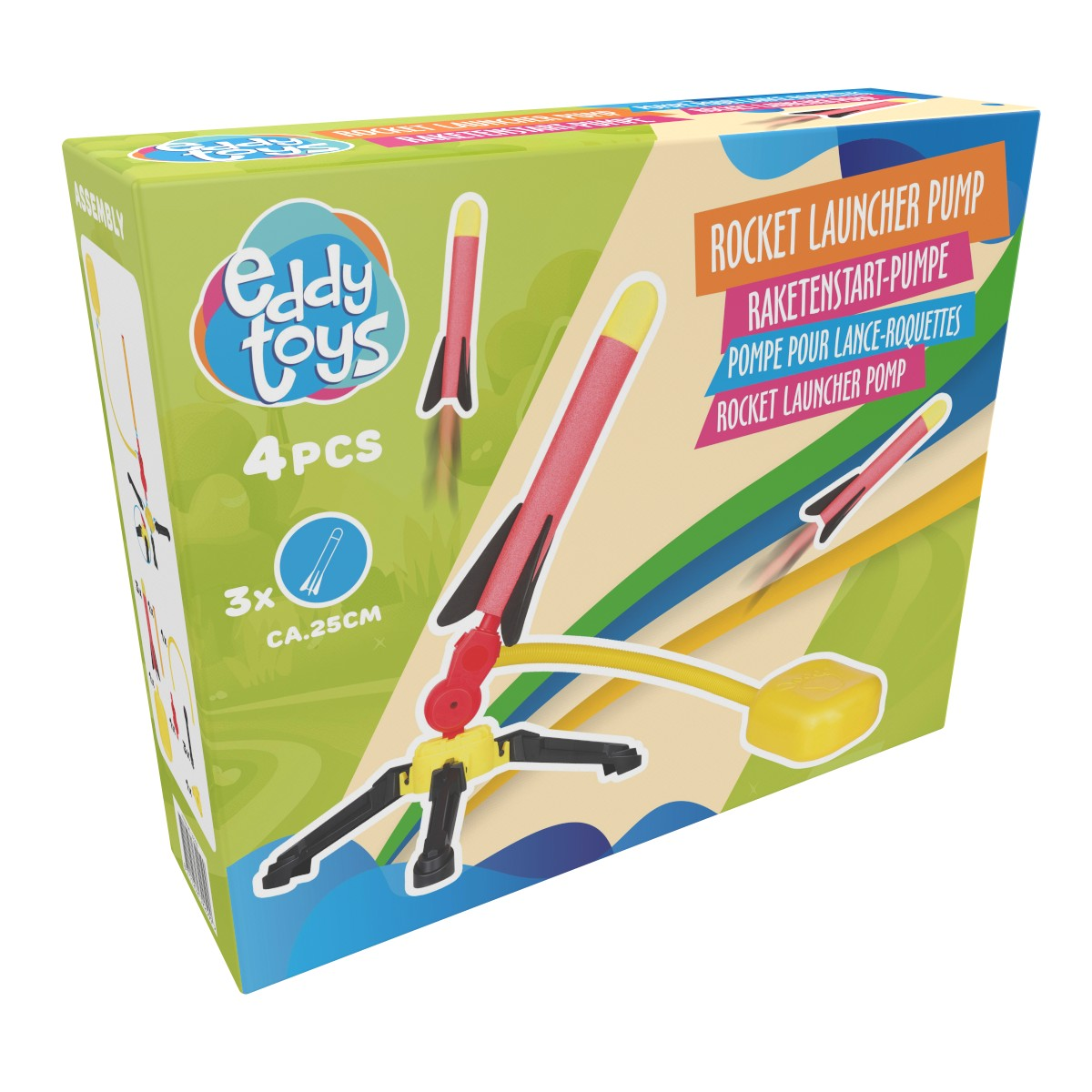 Box of Eddy Toys rocket launcher, includes 4 rockets.