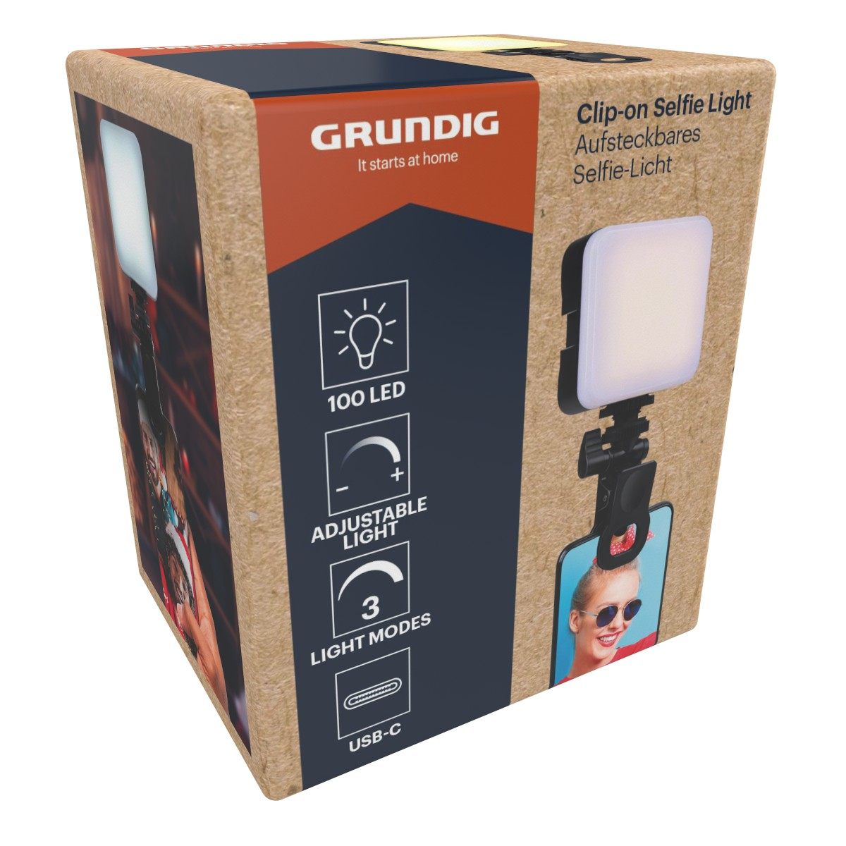 Grundig Selfie Light with 100 LEDs, adjustable, 3 modes, USB-C.