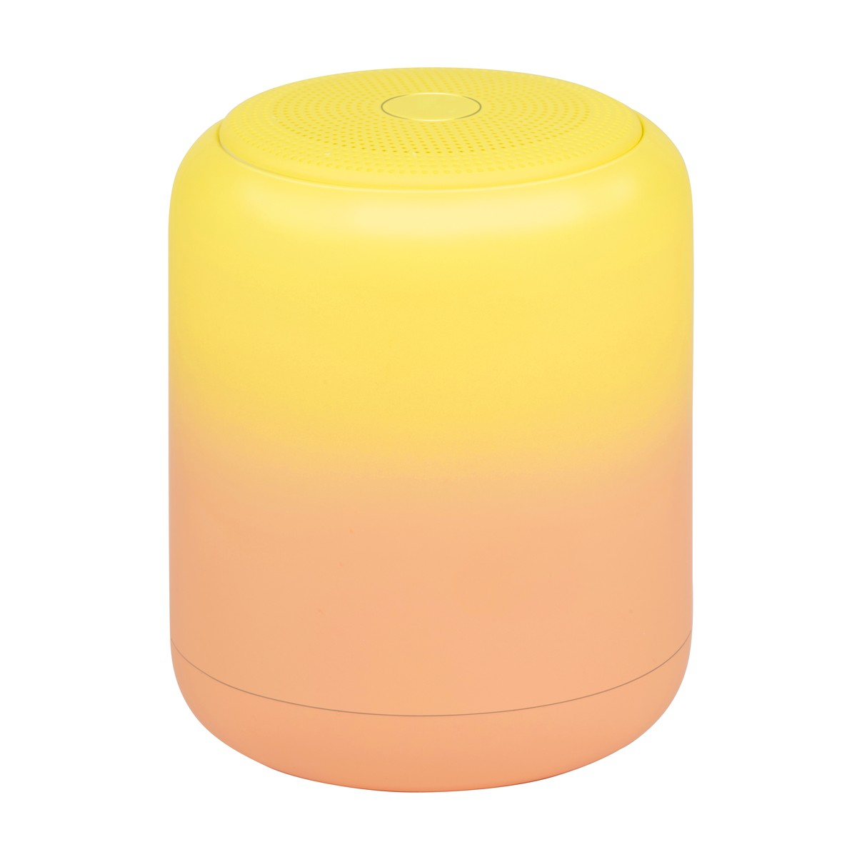 Une enceinte jaune et orange avec une grille supérieure perforée.