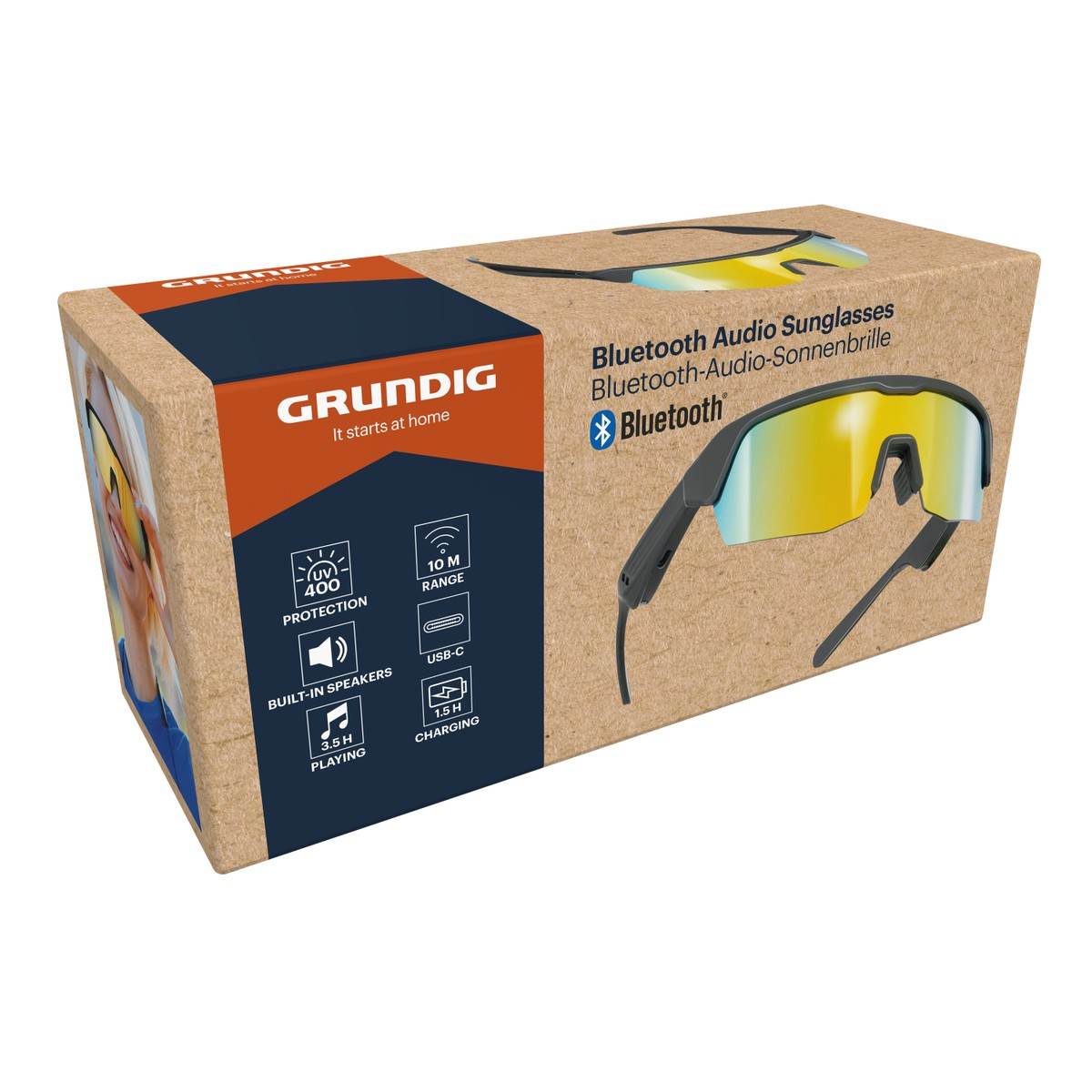 Box mit Grundig Bluetooth-Audio-Sonnenbrille mit UV-400-Schutz.