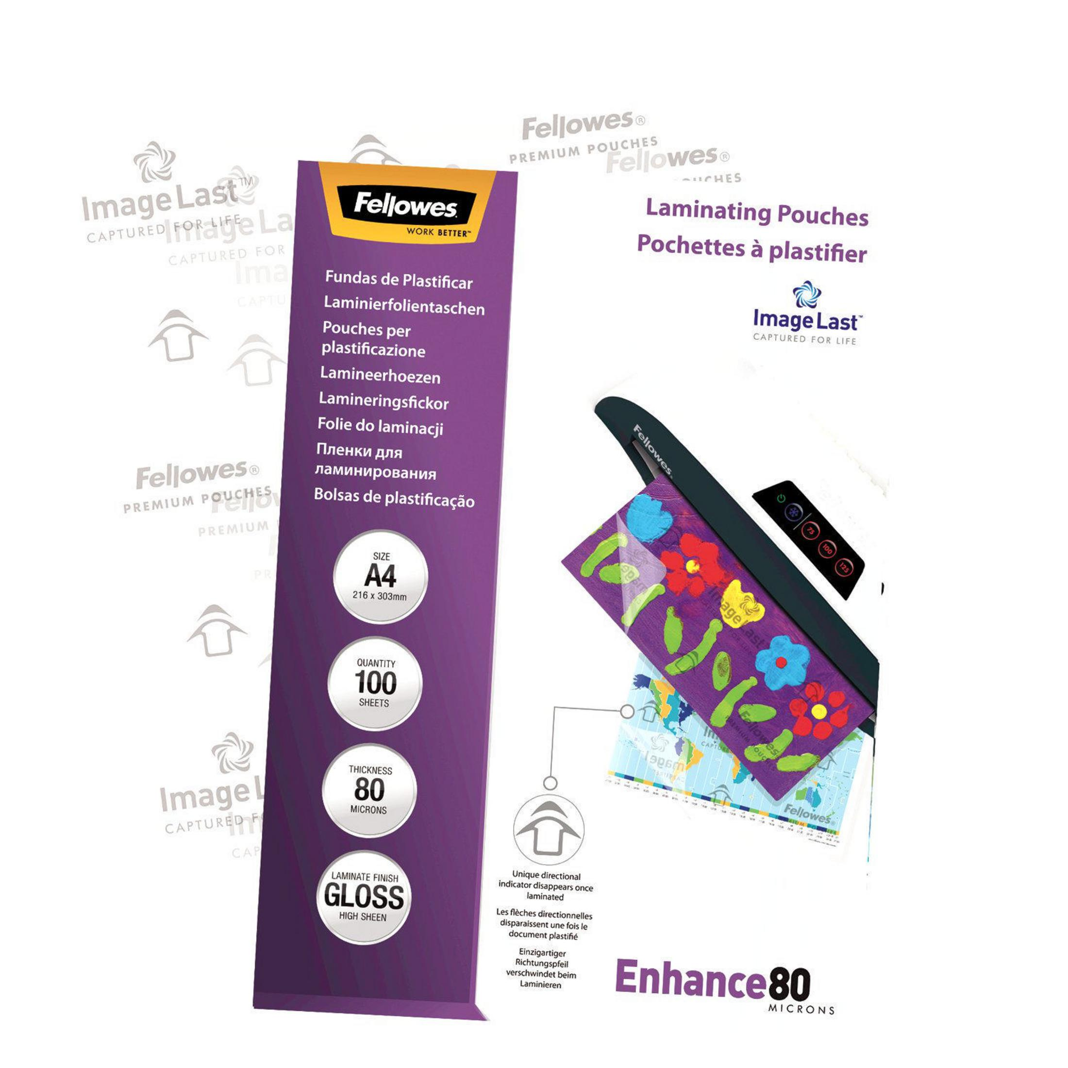 Fellowes Laminierfolien: A4, 100 Blatt, 80 Mikron, Glanz.