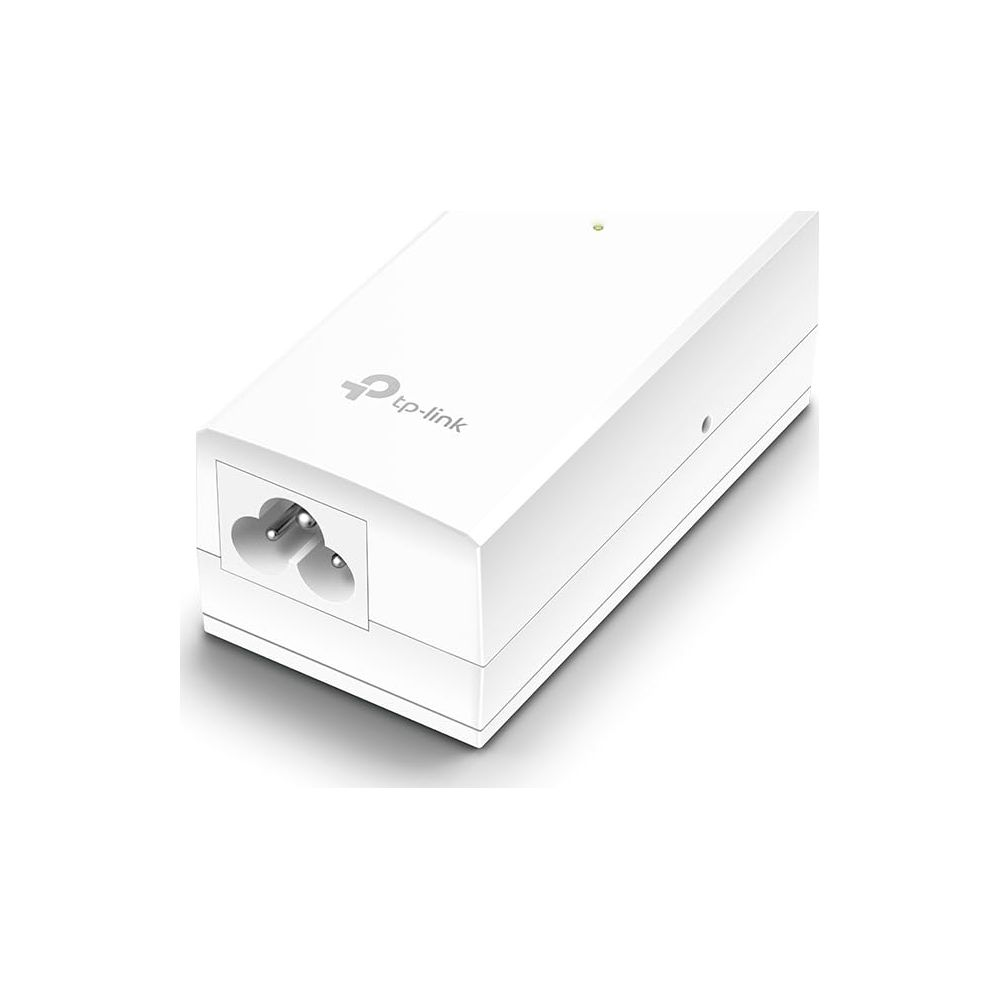 Tek prizli ve güç fişi girişli beyaz TP-Link powerline adaptörü.