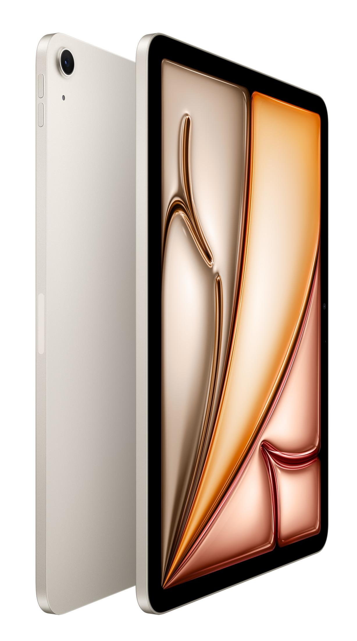 Un elegante tablet argentato con uno sfondo astratto colorato visualizzato sullo schermo.