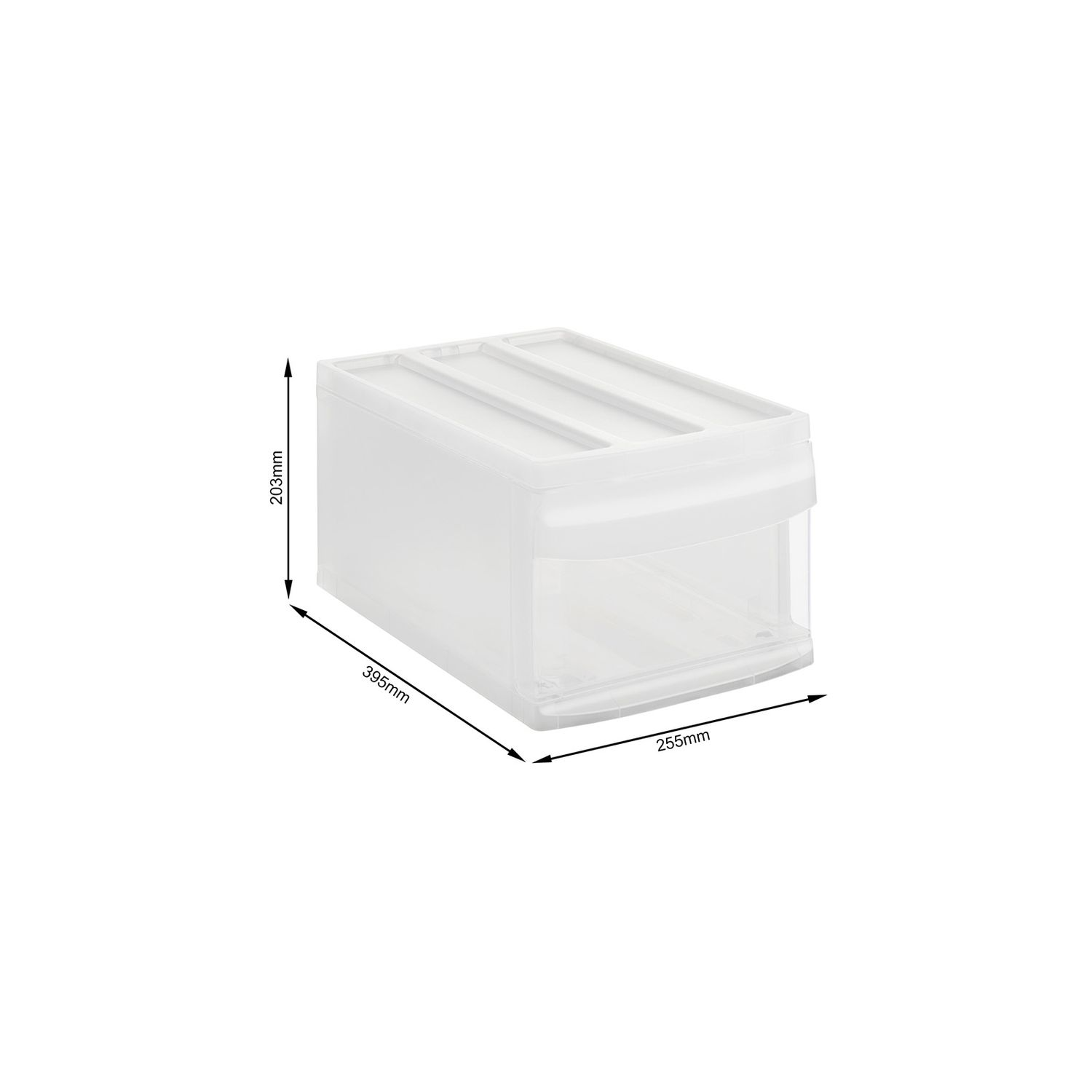 Białe plastikowe pudełko z szufladą, wymiary 395x255x203mm.