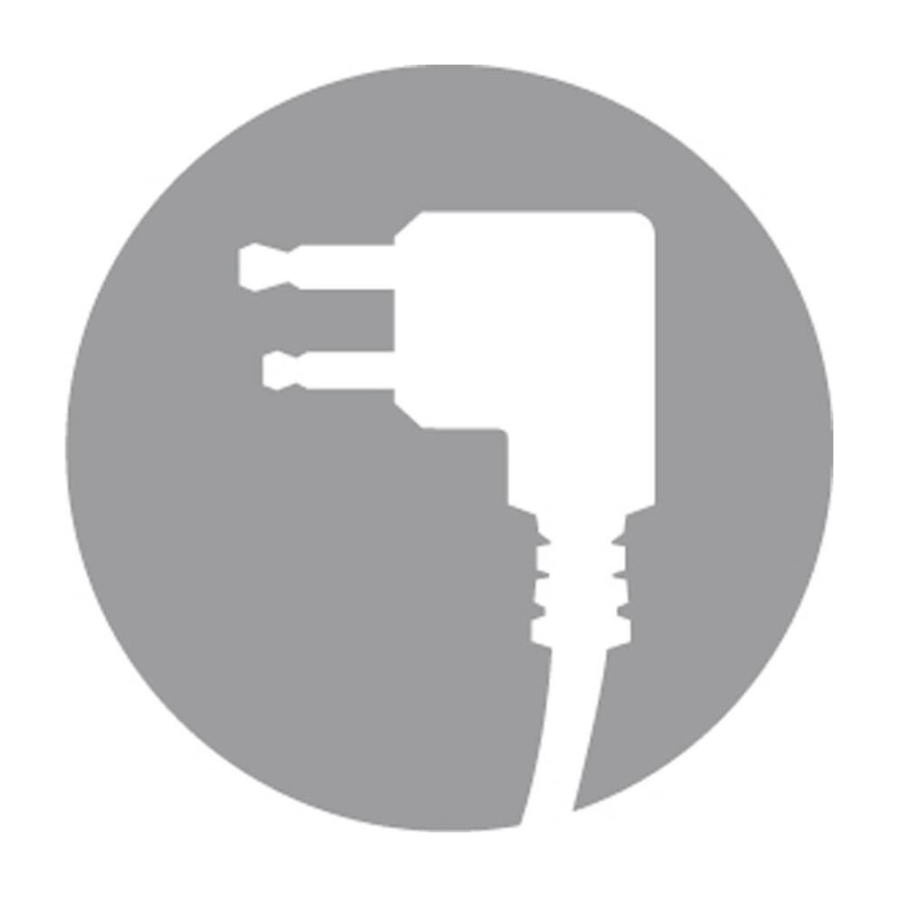 Silhouette eines weißen Steckers mit Kabel auf grauem Kreis.