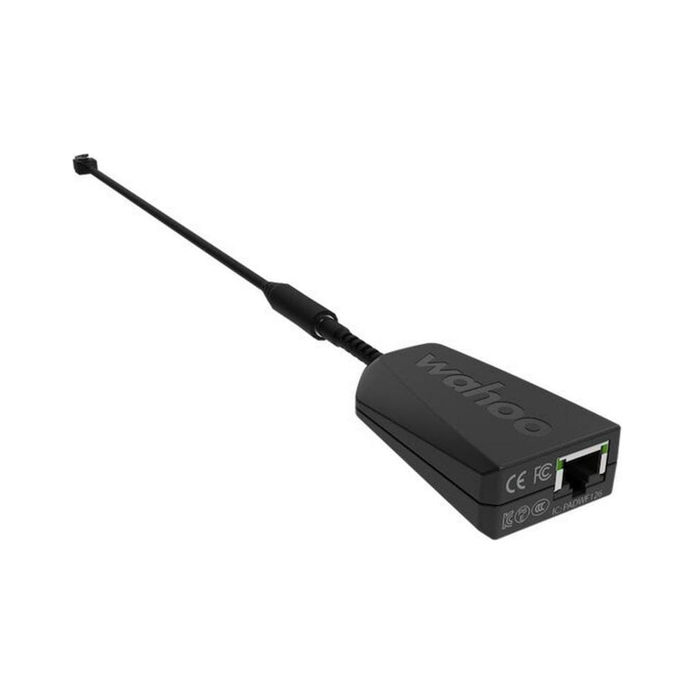 Schwarzer Wahoo-Adapter mit Antenne und Ethernet-Anschluss.