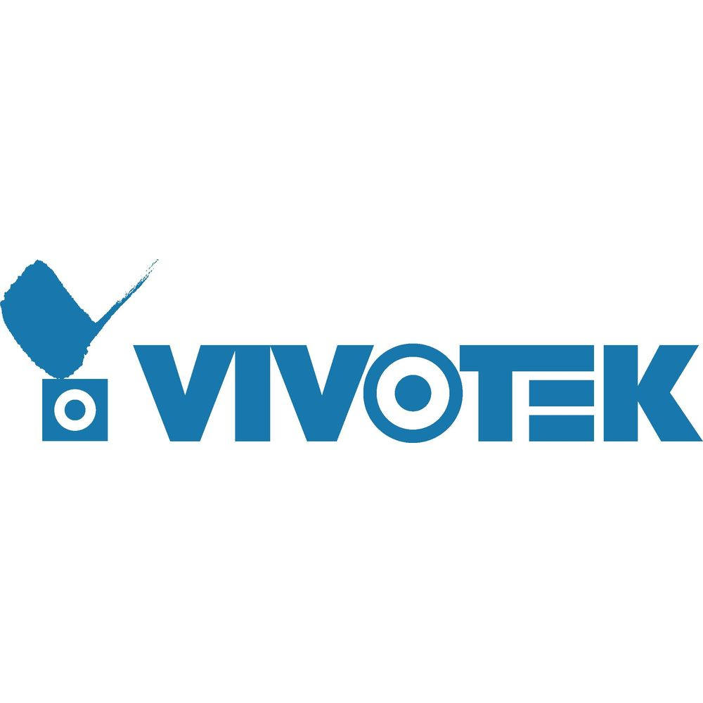 Blaues VIVOTEK-Logo auf weißem Hintergrund. Ein blauer Haken und ein blaues Quadrat mit weißem Kreis.