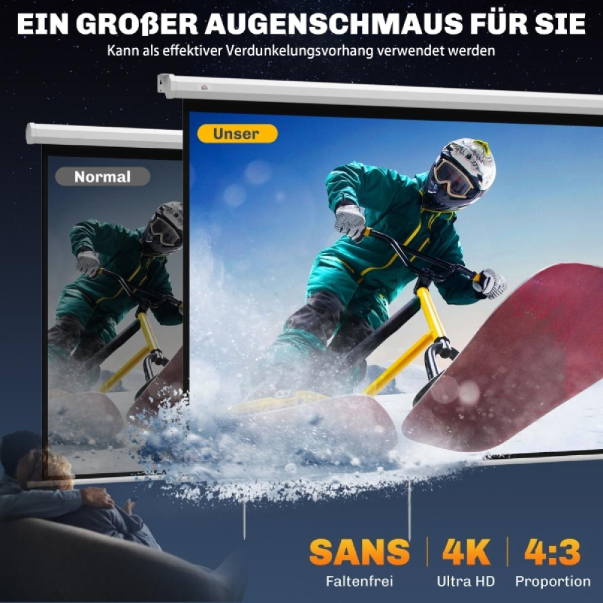 Zwei Projektionsflächen zeigen Skifahrer. Eine ist dunkel, die andere hell.