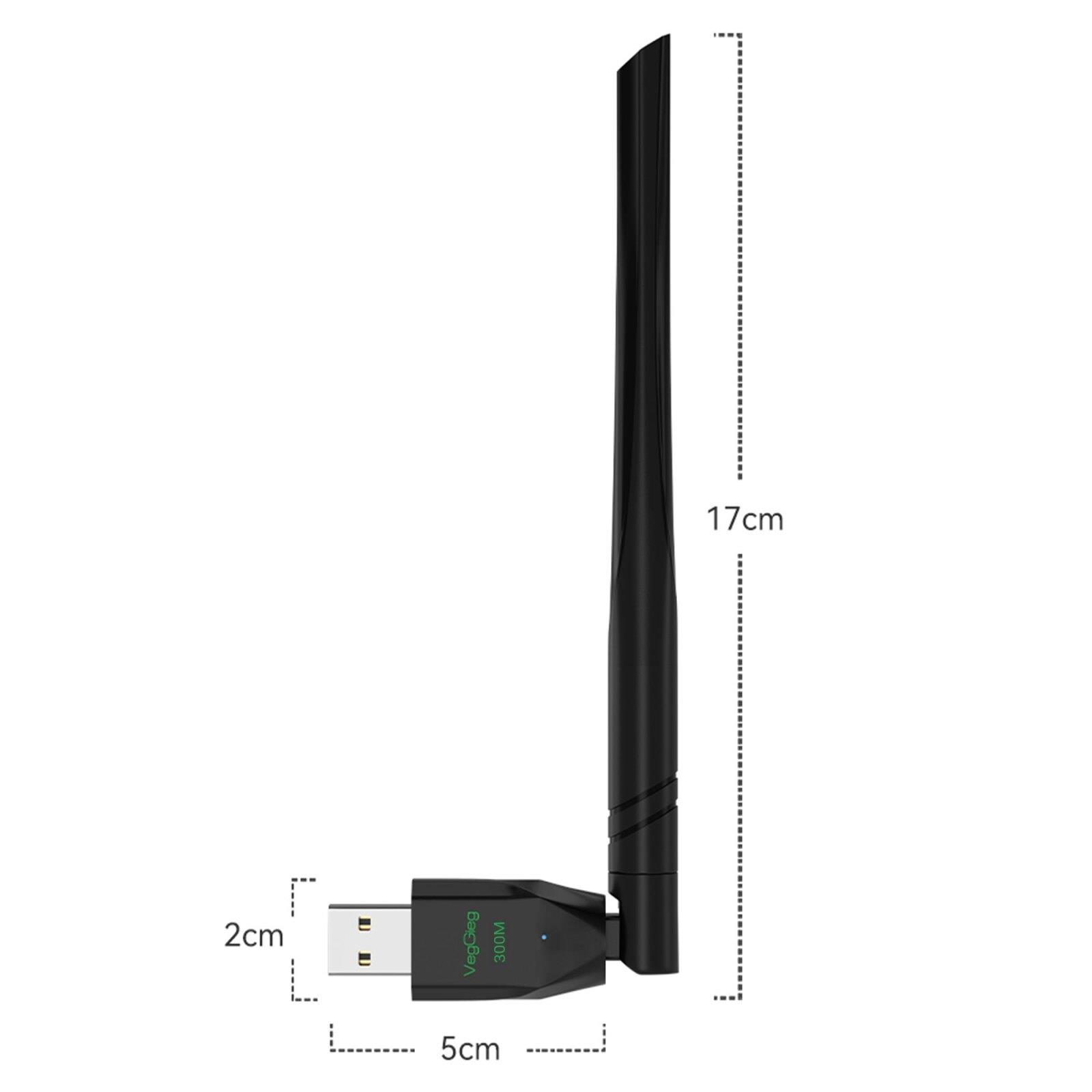 Antenli ve boyutlu siyah USB WiFi adaptörü.