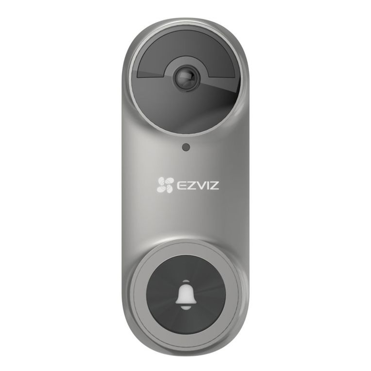 Campanello EZVIZ grigio con telecamera e icona a campana.
