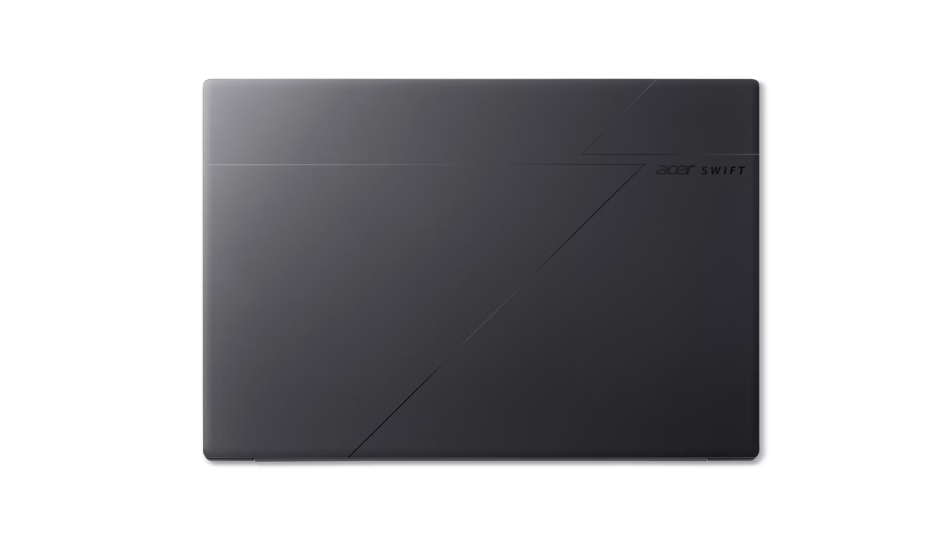 Laptop grigio chiuso Acer Swift con linee geometriche e logo.