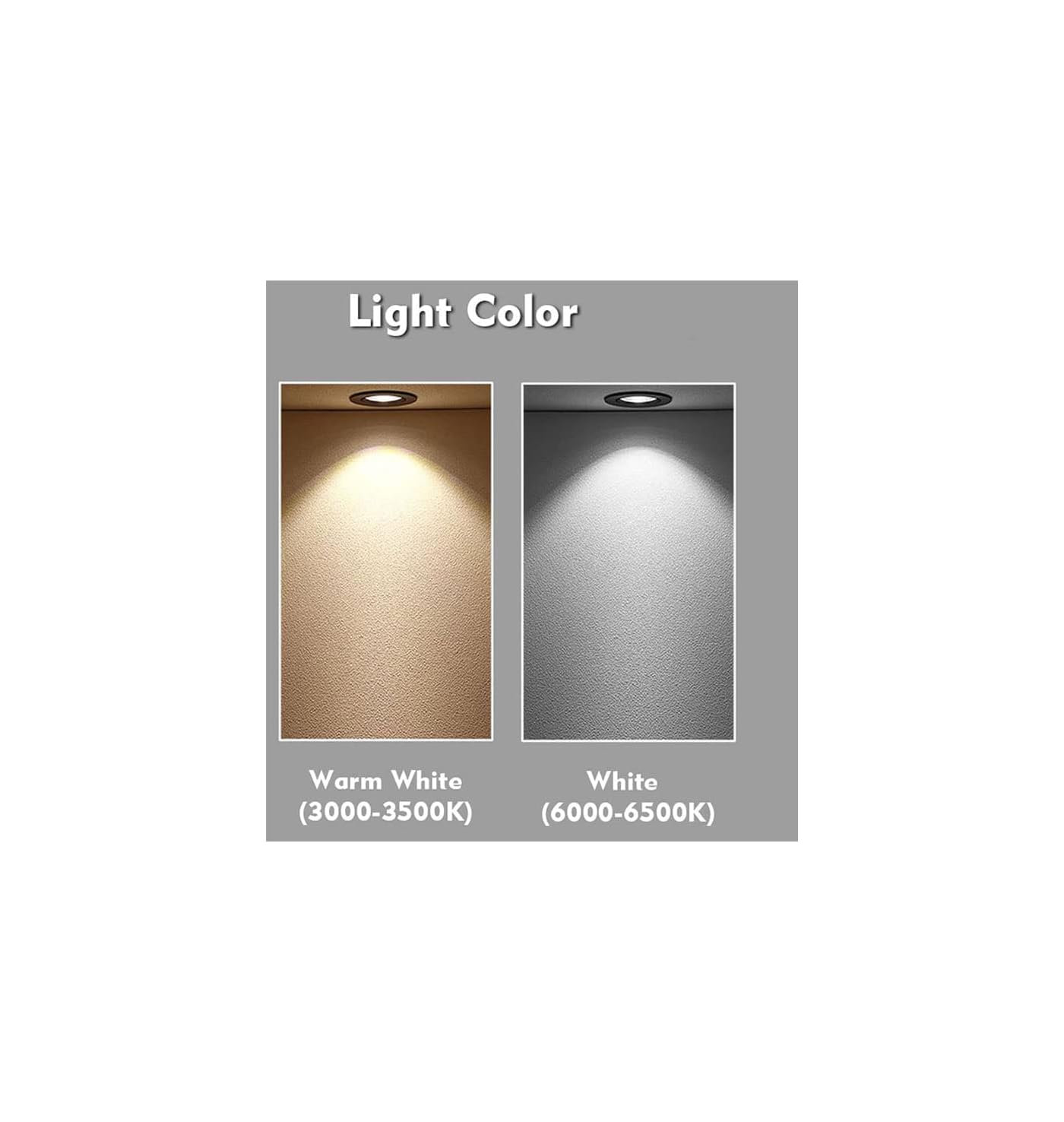 Vergleich von Warmweiß (3000-3500K) und Weiß (6000-6500K) Lichtfarben.