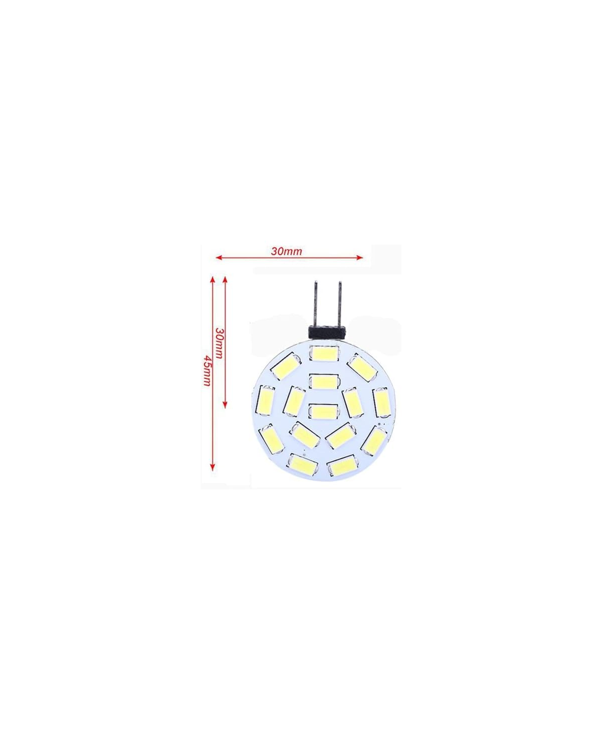 Eine runde LED-Lampe mit 15 Lichtern, Maße 30x45mm.