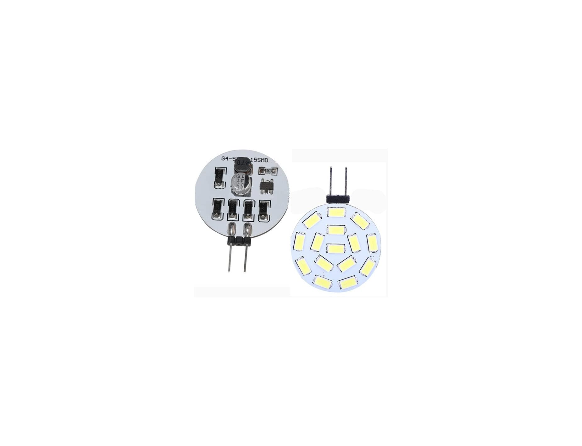 Zwei G4 LED-Lampen, eine mit 4 LEDs, die andere mit 12 LEDs.