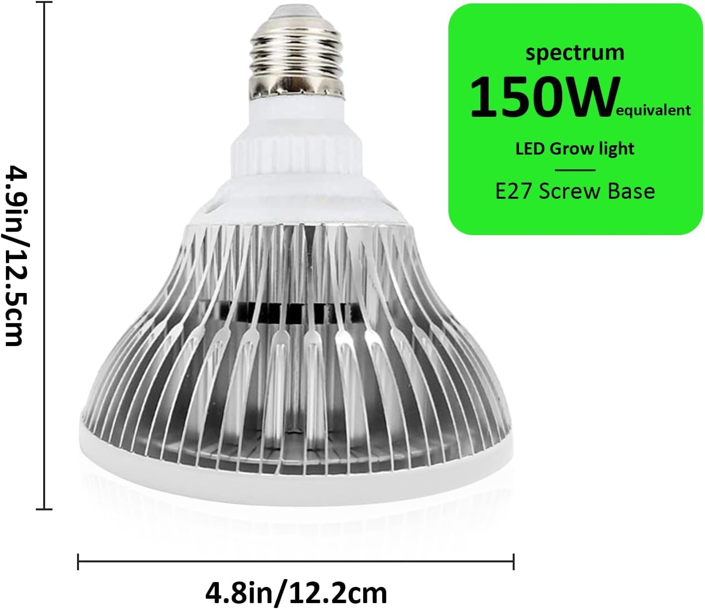 LED-Pflanzenlicht, 4,9 Zoll hoch, 4,8 Zoll breit, E27-Sockel.