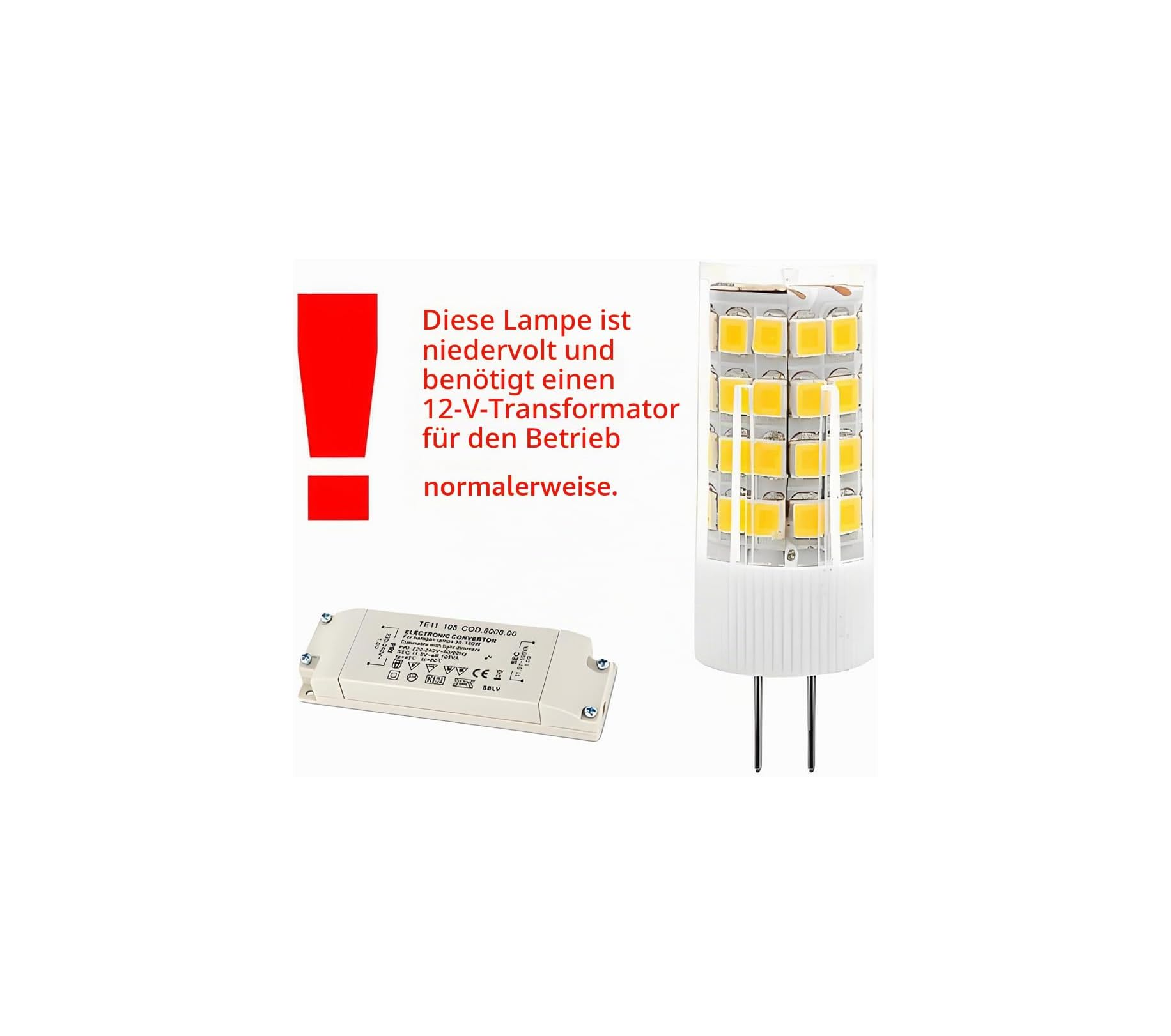 Ein LED-Spot und ein Transformator. Warnung: Lampe ist niedervolt.