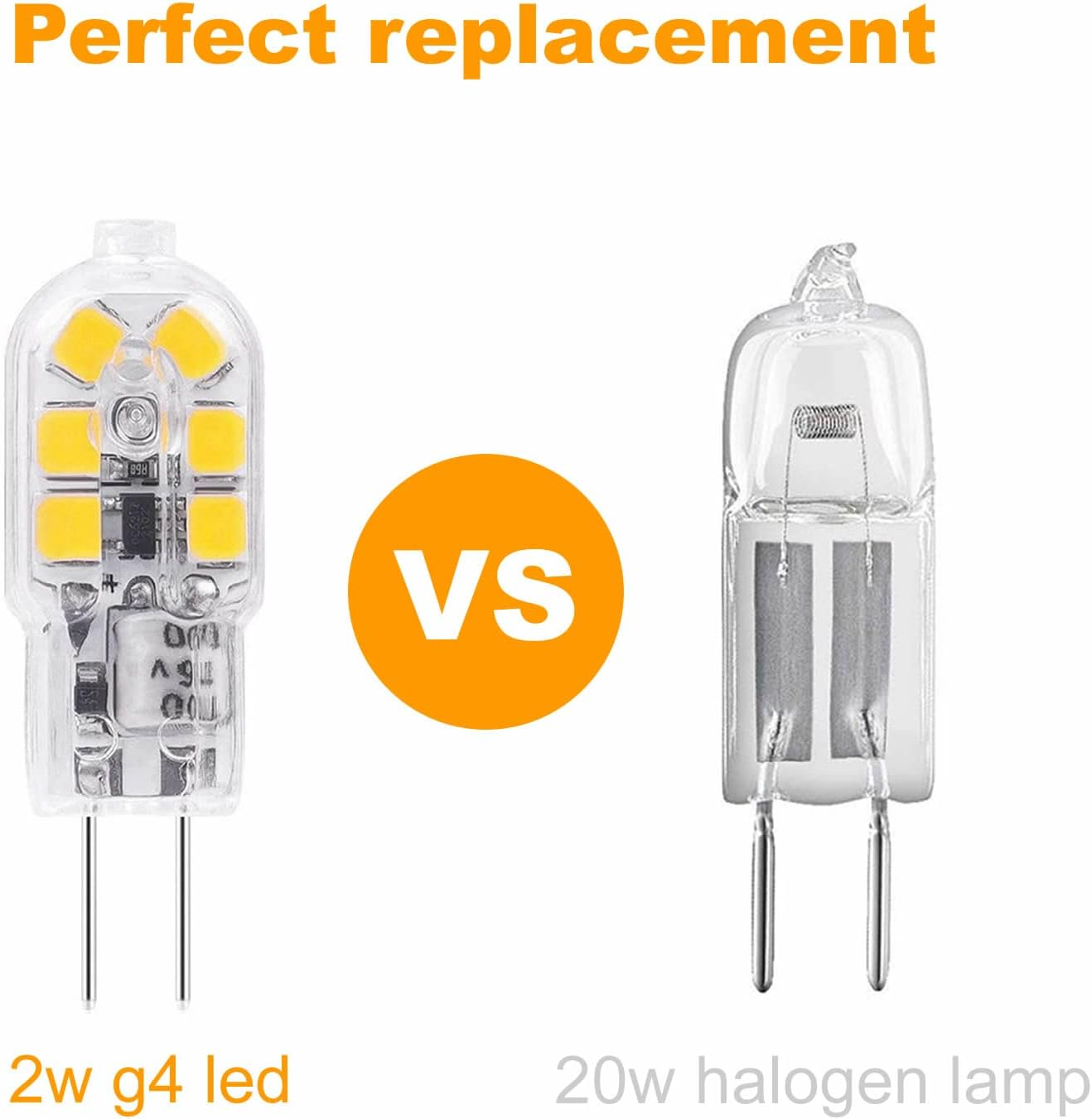 Ein 2W G4 LED-Licht daneben eine 20W Halogenlampe.