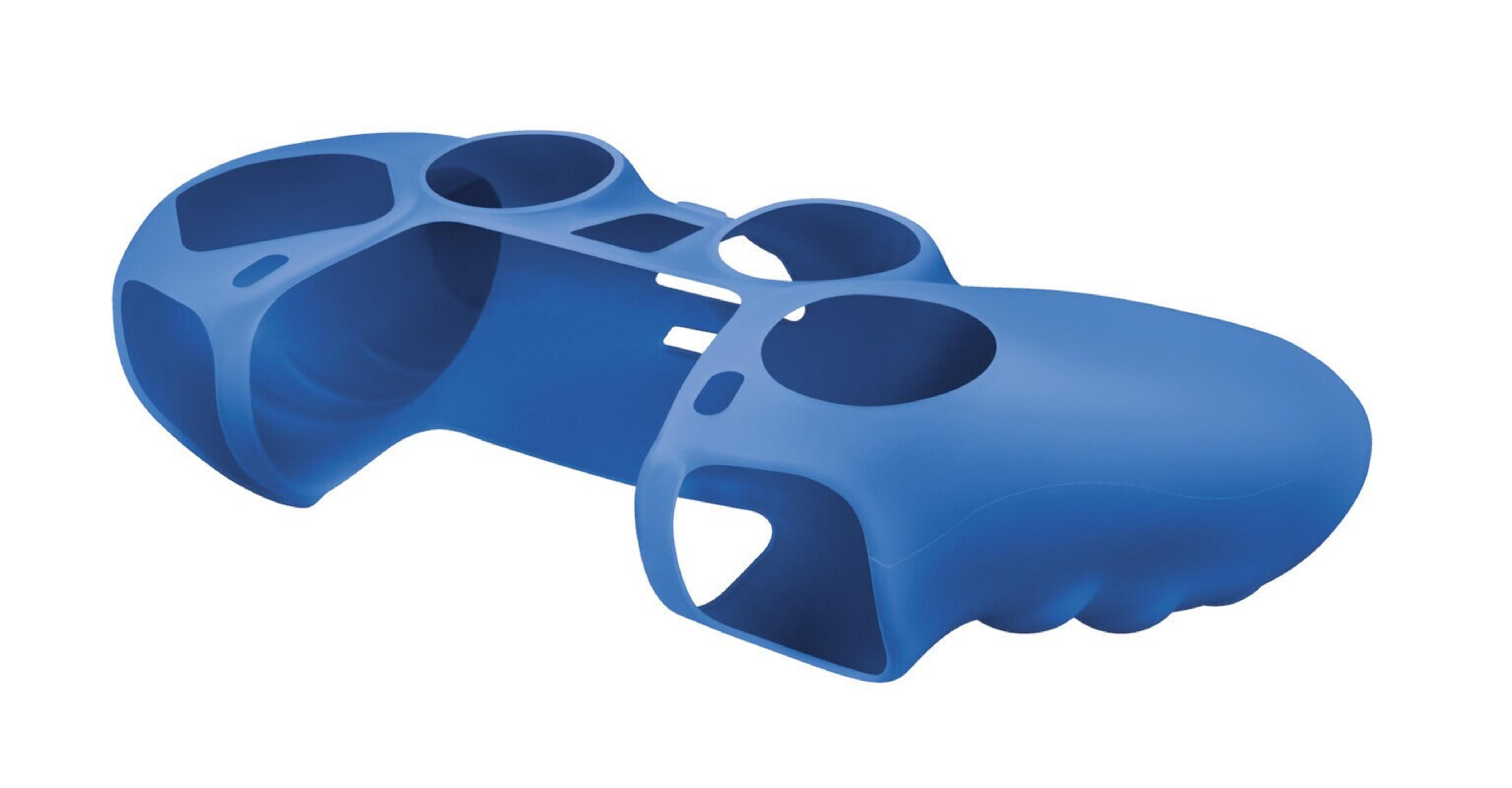 Un'impugnatura per controller in silicone blu progettata per proteggere un controller di gioco.