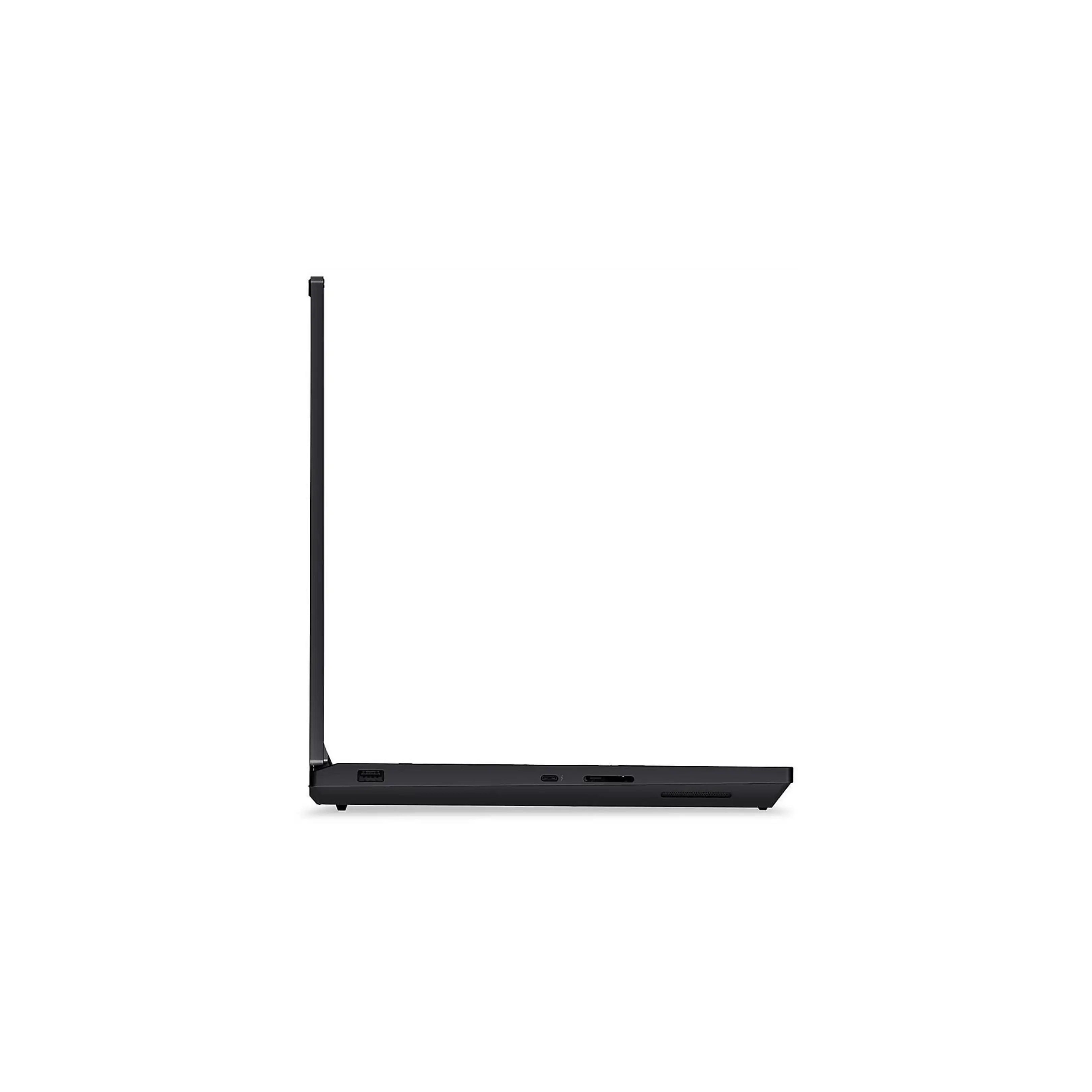 Vista laterale di un laptop nero, con porte come USB-C e lettore di schede SD.